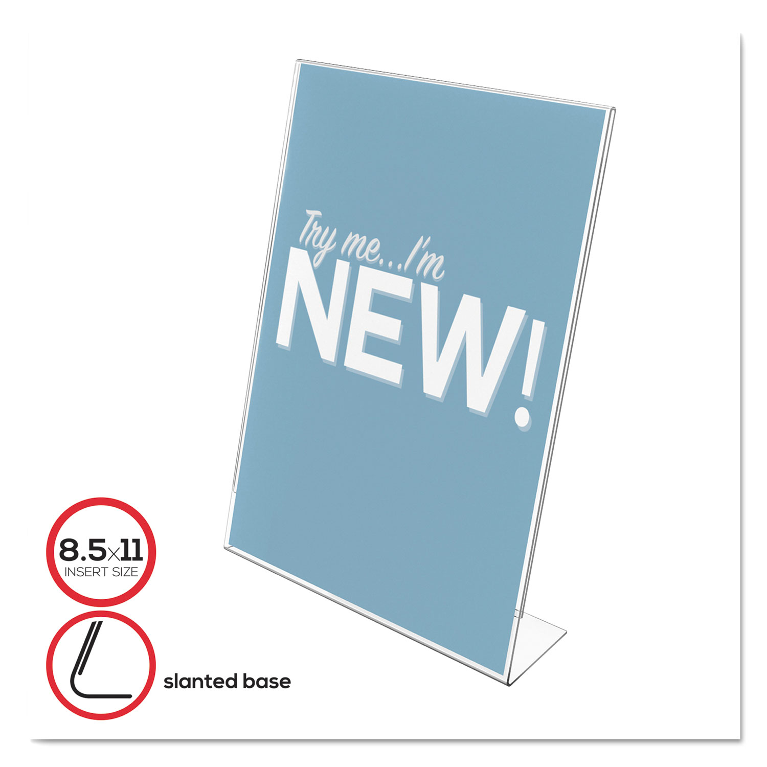 Classic Image Slanted Sign Holder, Portrait, 8 1/2 x 11 Insert, Clear