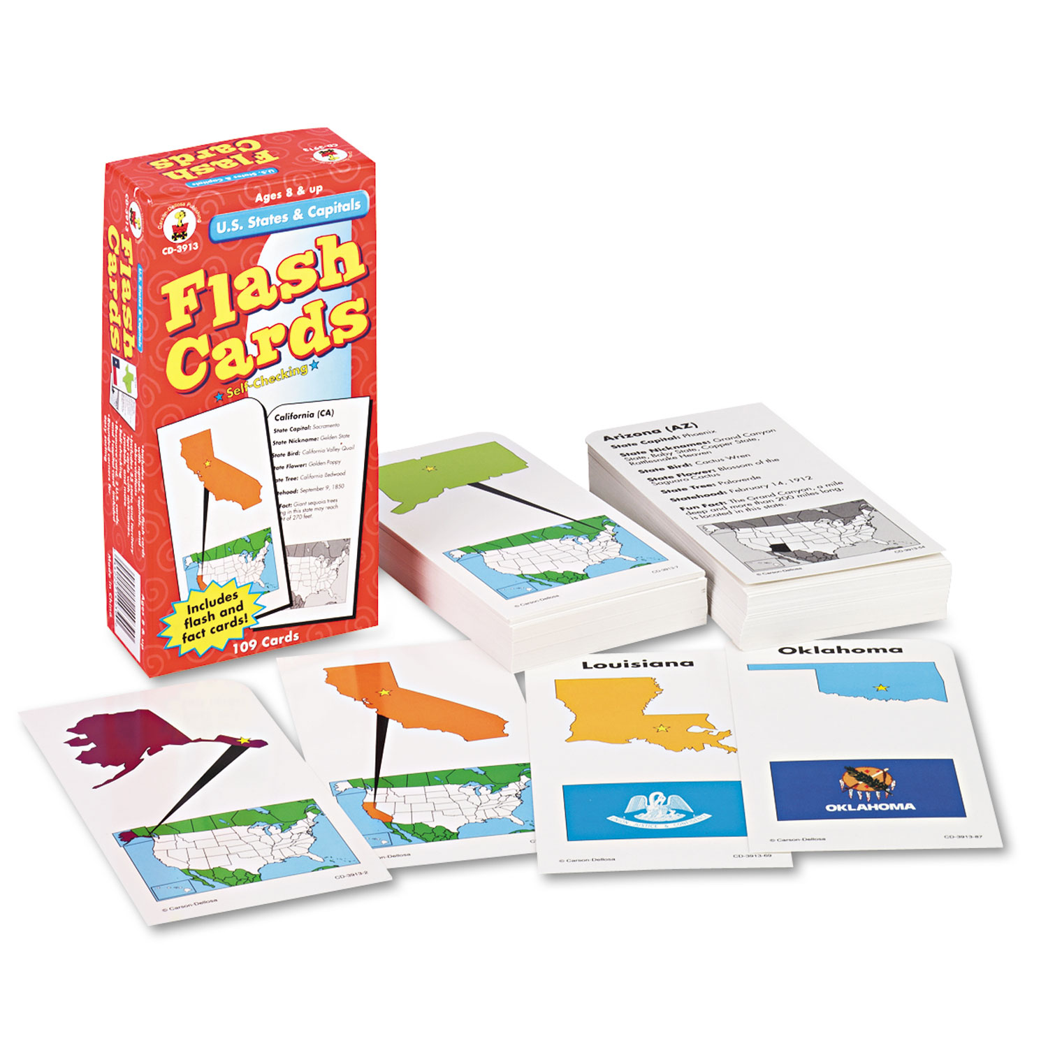 Flash Cards, U.S. States and Capitals, 3w x 6h, 109/Pack