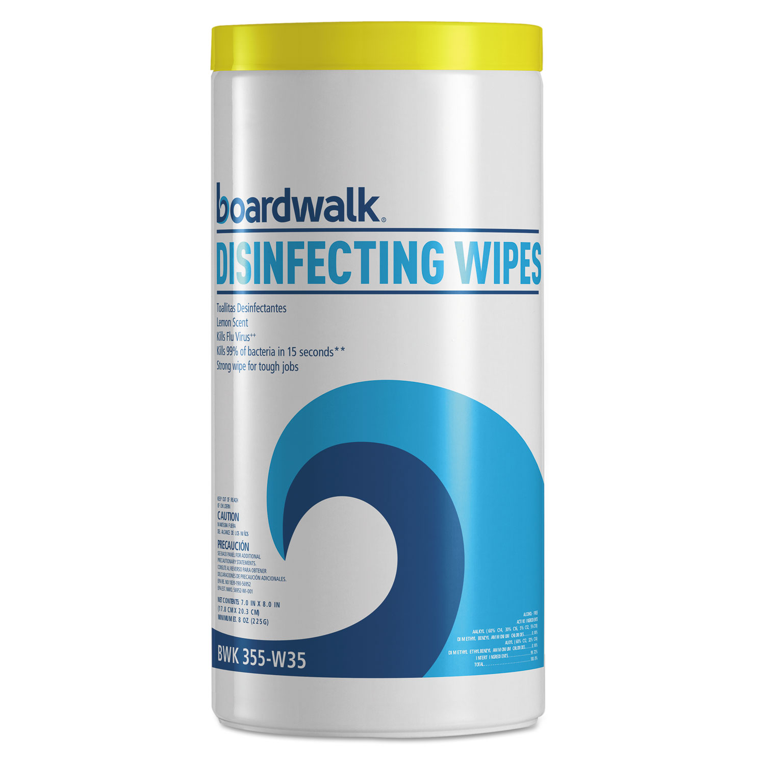  Boardwalk BWK455W35 Disinfecting Wipes, 8 x 7, Lemon Scent, 35/Canister, 12 Canisters/Carton (BWK455W35) 