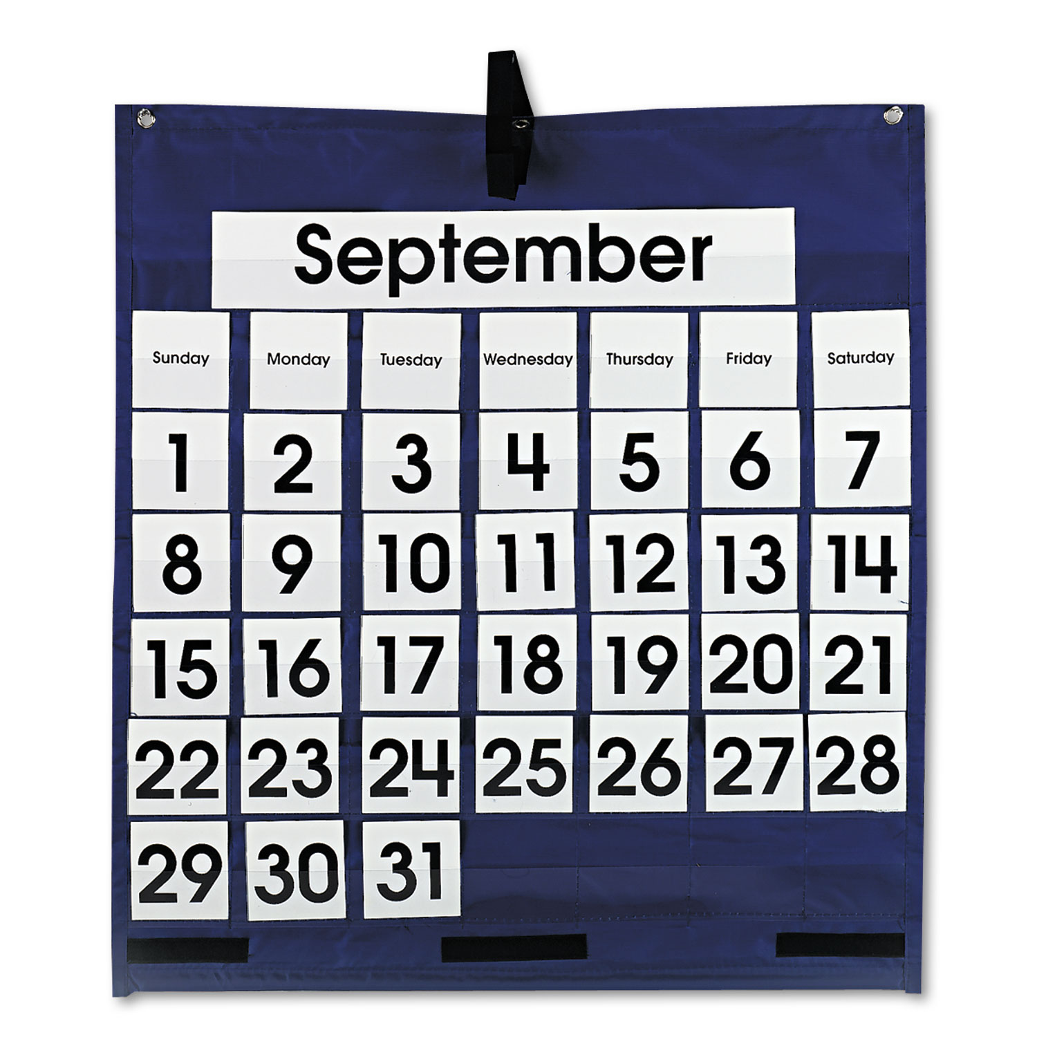 Monthly Calendar 43-Pocket Chart with Day/Week Cards, Blue, 25 x 28 1/2