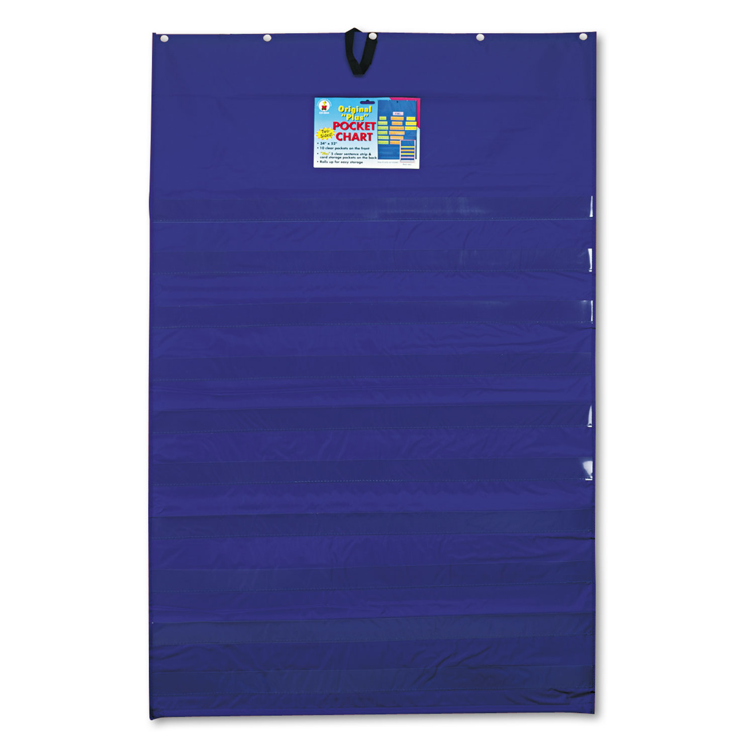 Original Plus 10-Pocket Chart with Five Clear Sentence Strips, Blue, 34 x 52