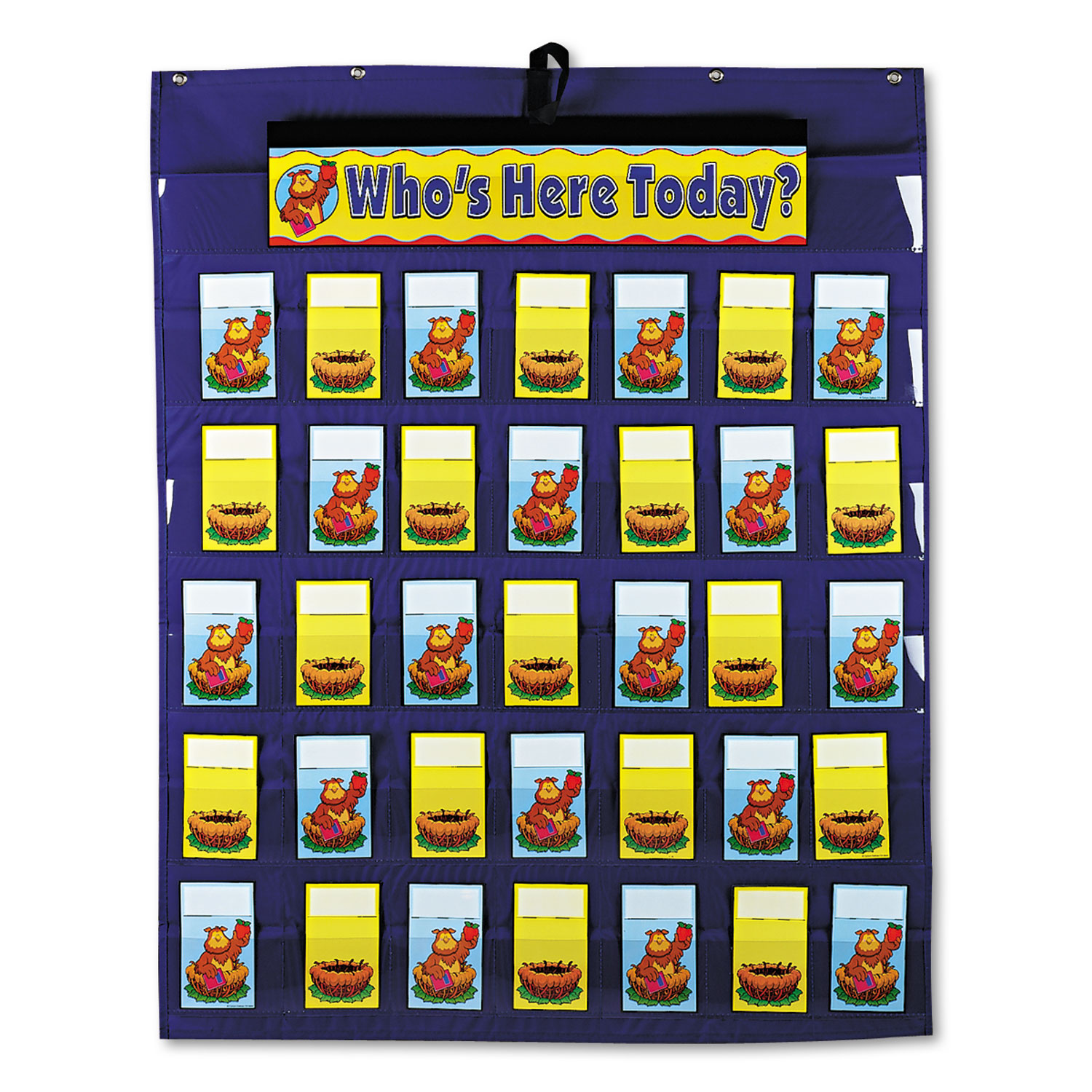 Attendance/Multiuse Pocket Chart, 35 Pockets/Two-Sided Cards, Blue, 30 x 37 1/2