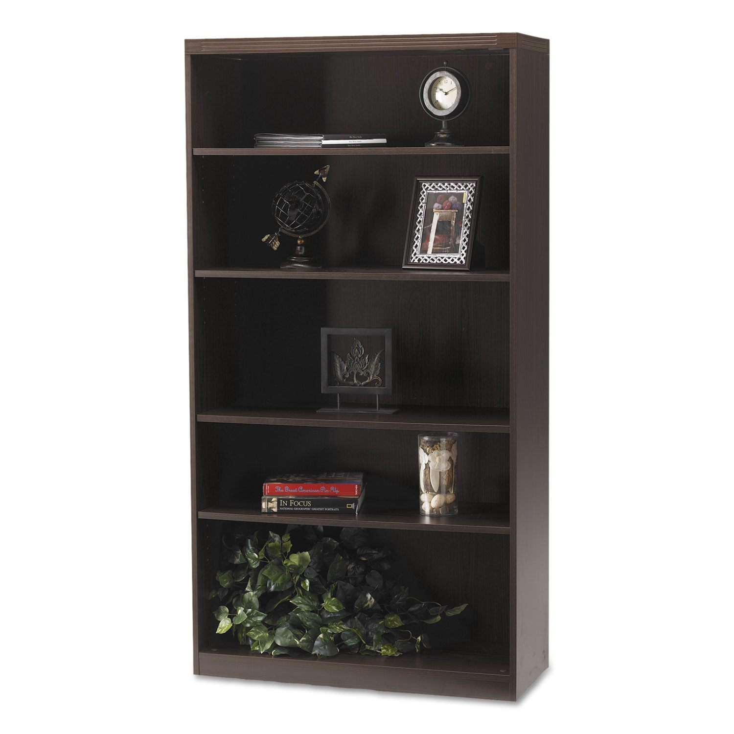 Aberdeen Series Five-Shelf Bookcase, 36w x 15d x 68-3/4h, Mocha