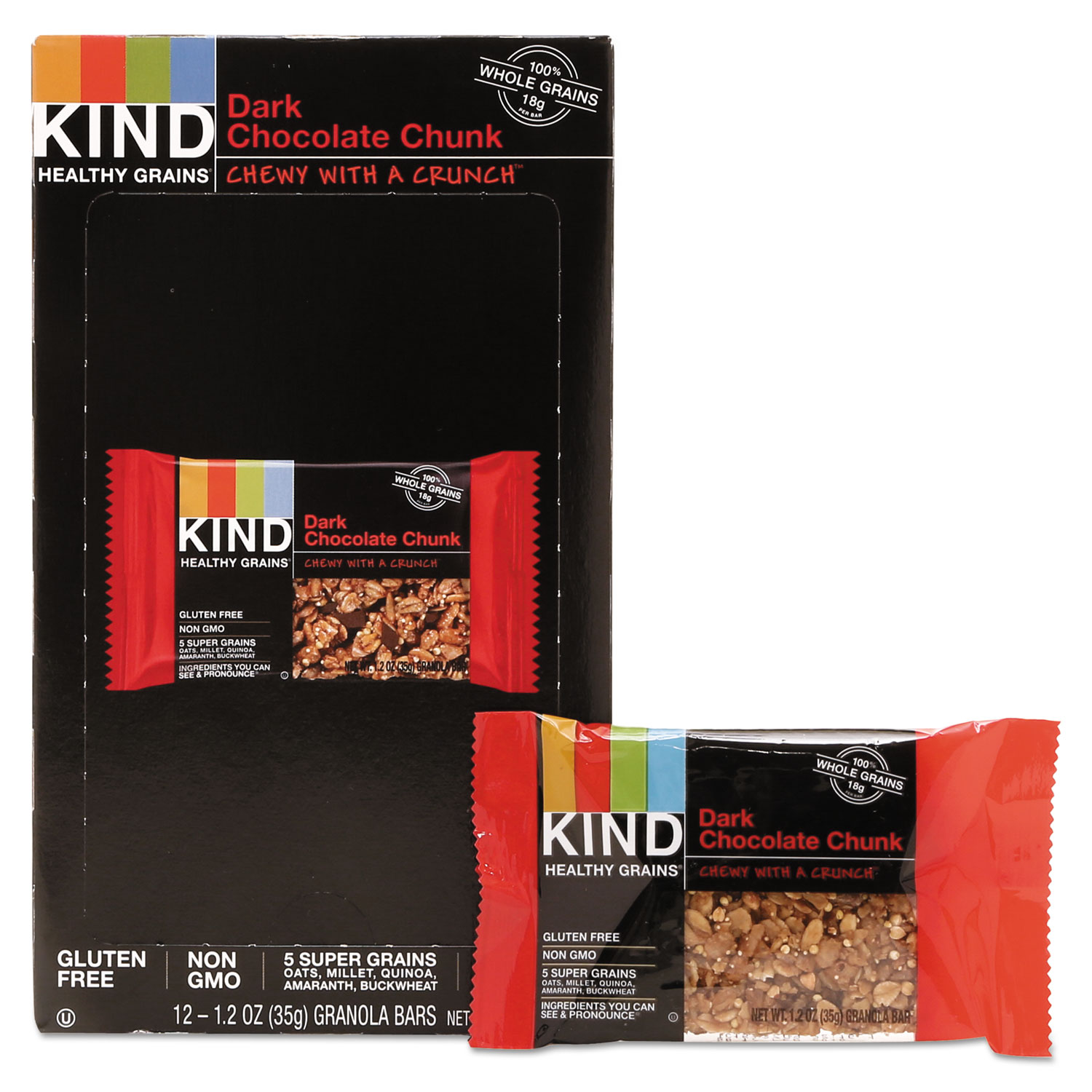  KIND 18082 Healthy Grains Bar, Dark Chocolate Chunk, 1.2 oz, 12/Box (KND18082) 