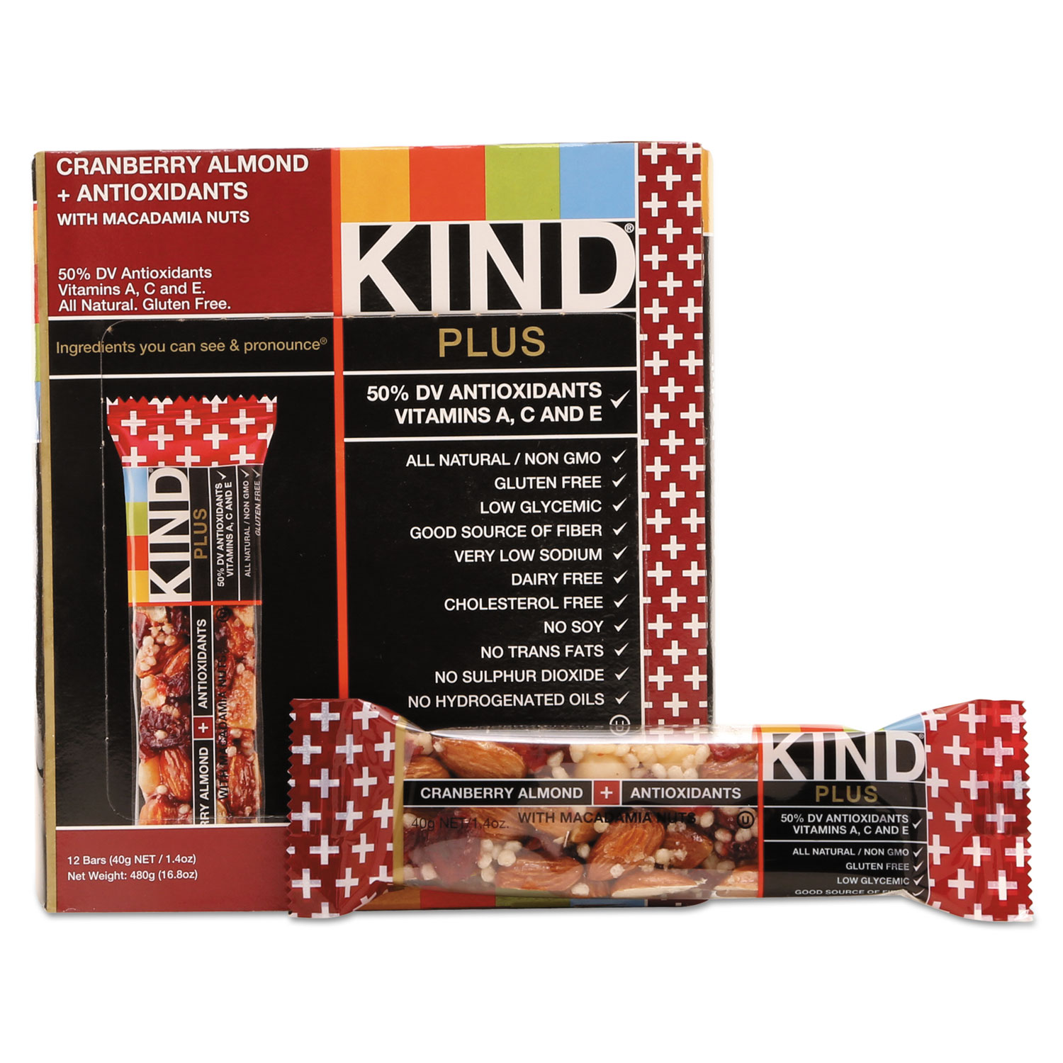  KIND 17211 Plus Nutrition Boost Bar, Cranberry Almond and Antioxidants, 1.4 oz, 12/Box (KND17211) 