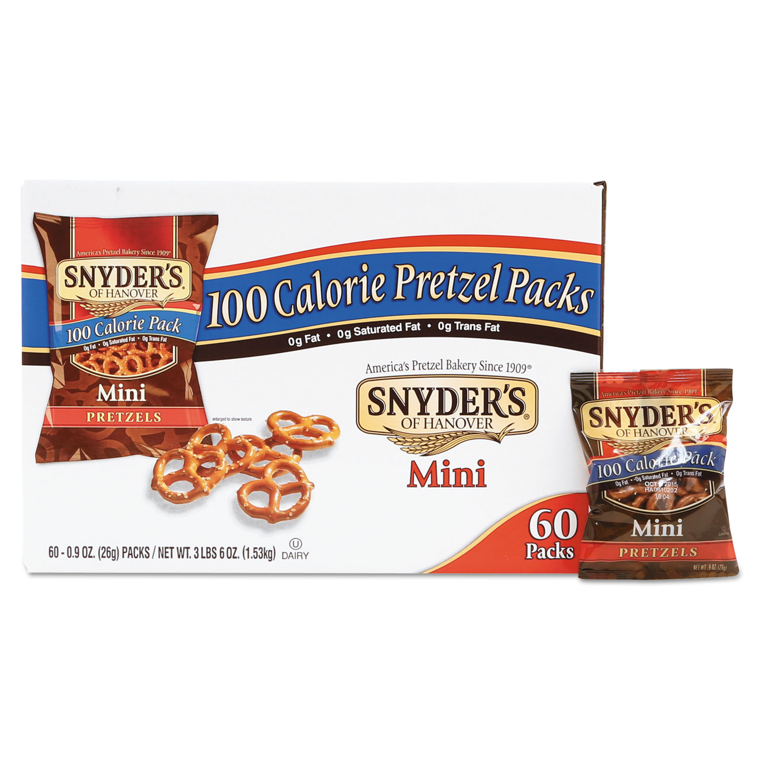  Snyder's 827582 Mini Pretzels, Original, 0.9 oz Bags, 60/Carton (SNY827582) 