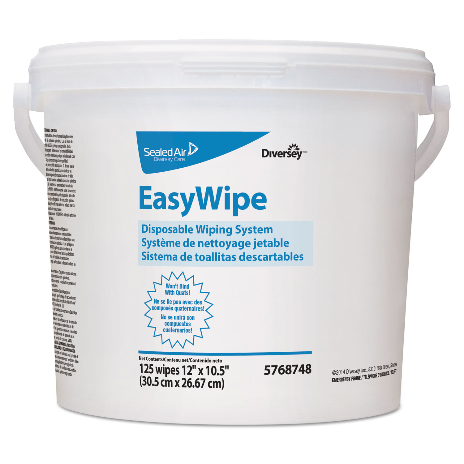  Diversey 5768748 Easywipe Disposable Wiping Refill, 8 5/8 x 24 7/8, White, 125/Bucket, 6/Carton (DVO5768748) 