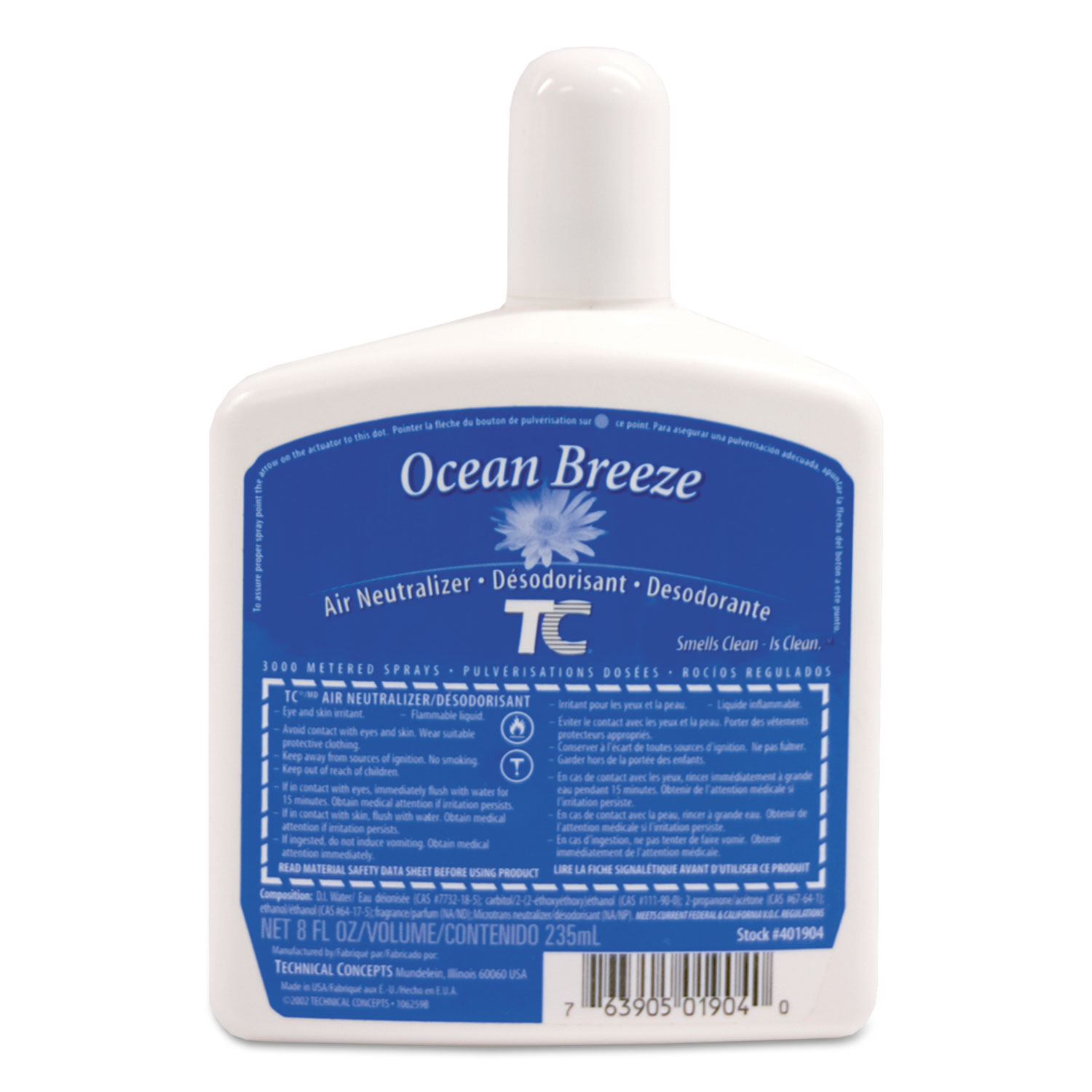 Pump Air Freshener Refill, Ocean Breeze, 8 oz, 12/Carton