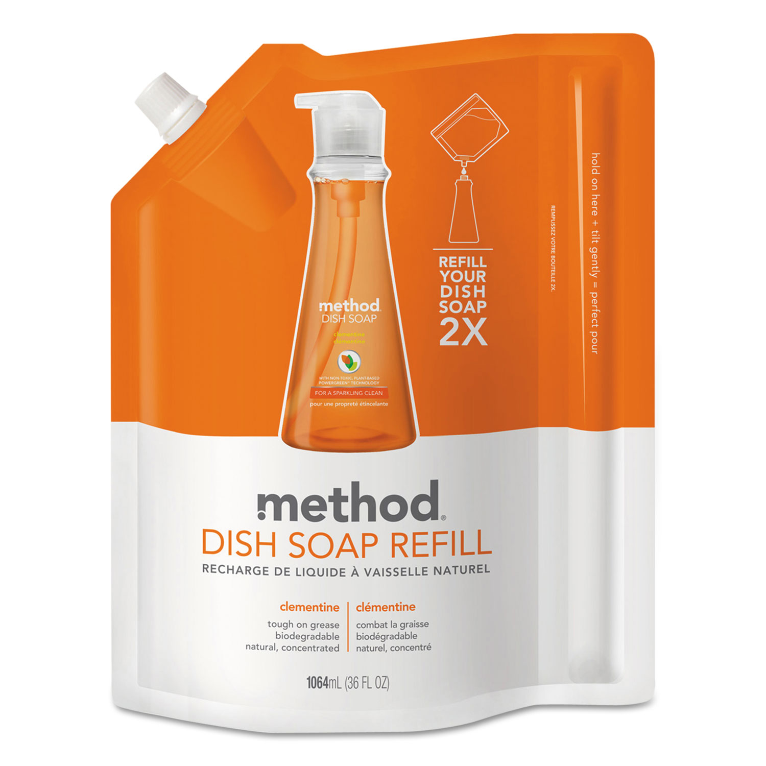  Method MTH01165CT Dish Soap Refill, Clementine Scent, 36 oz Pouch, 6/Carton (MTH01165CT) 