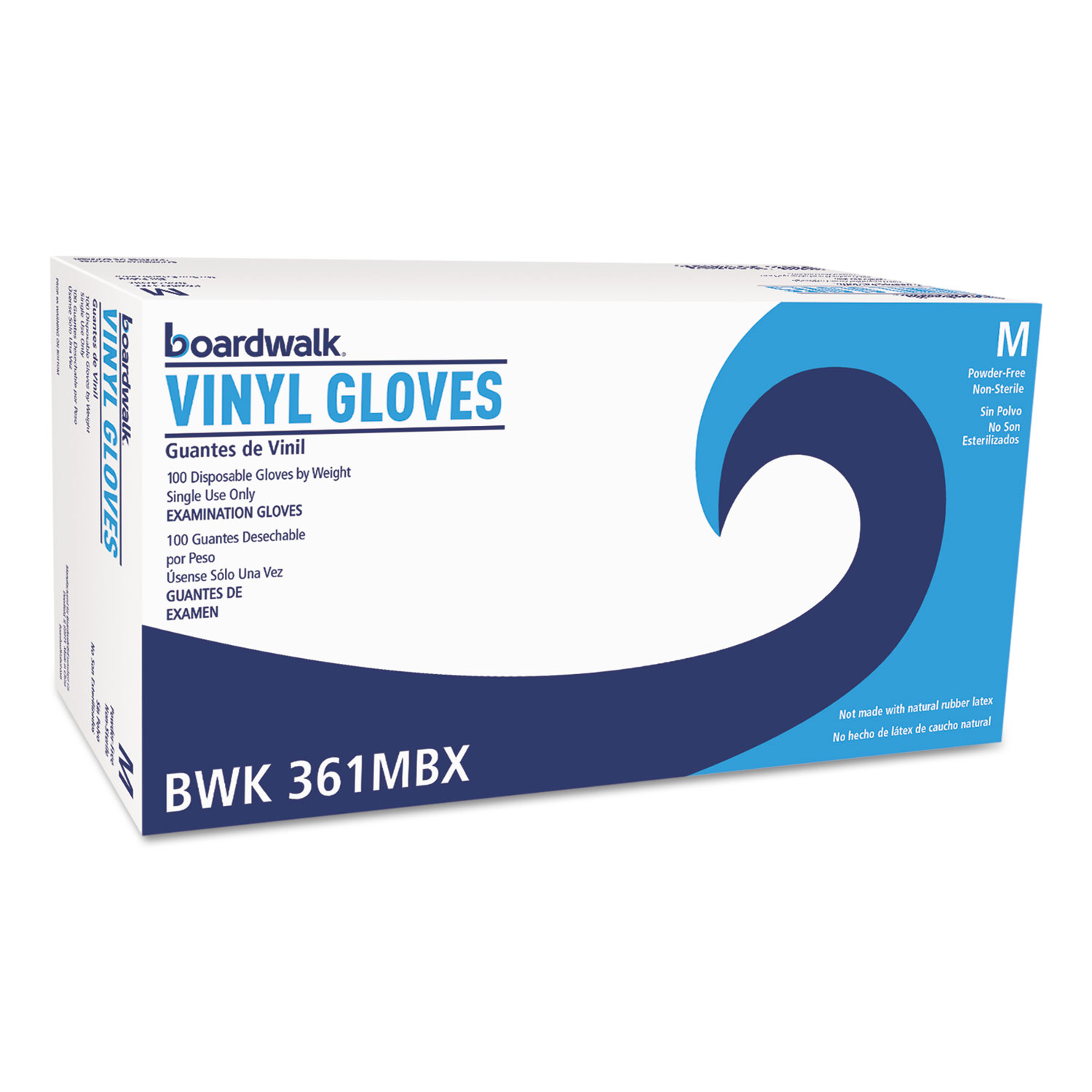  Boardwalk BWK361MCT Exam Vinyl Gloves, Clear, Medium, 3 3/5 mil, 1000/Carton (BWK361MCT) 