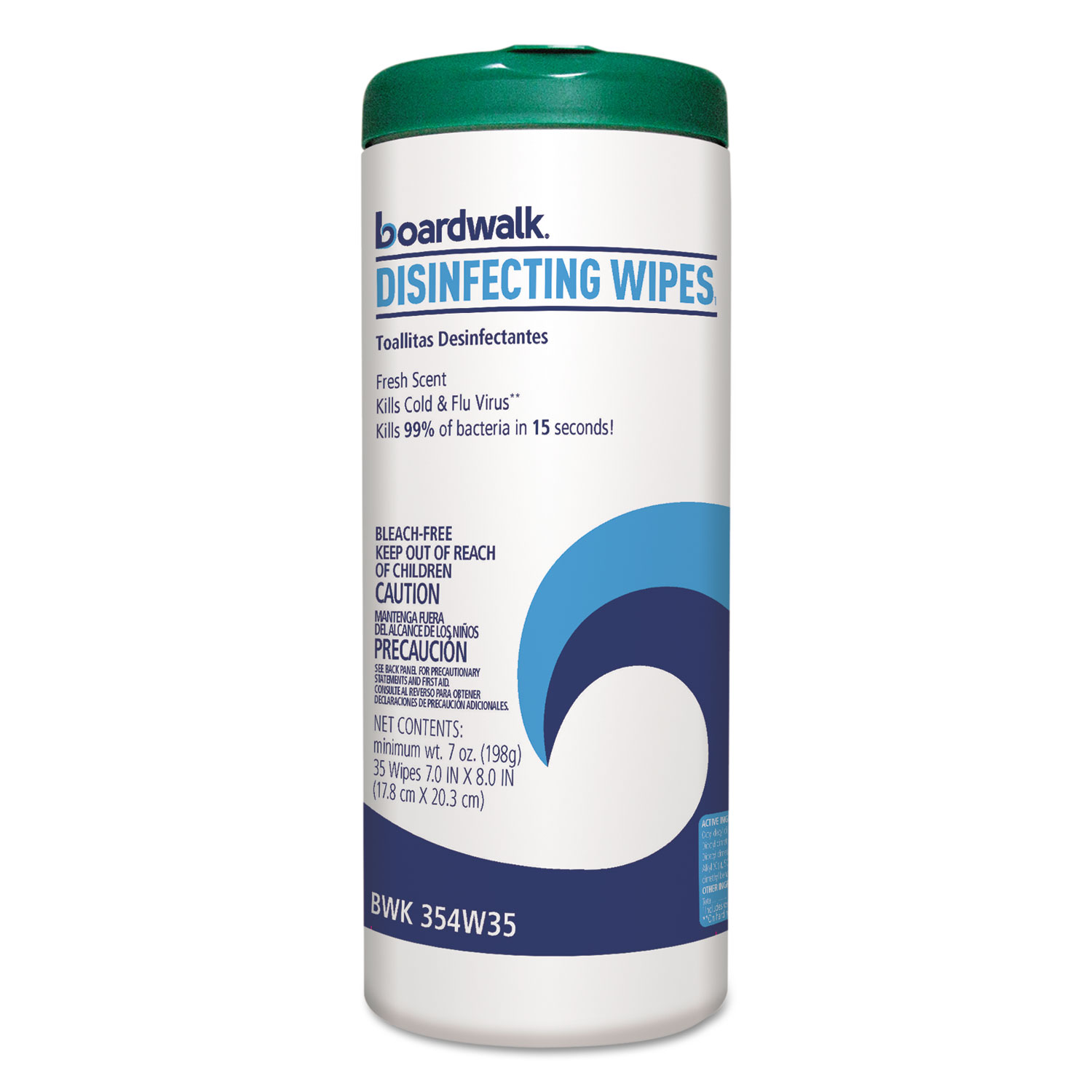  Boardwalk BWK454W35 Disinfecting Wipes, 8 x 7, Fresh Scent, 35/Canister, 12 Canisters/Carton (BWK454W35) 
