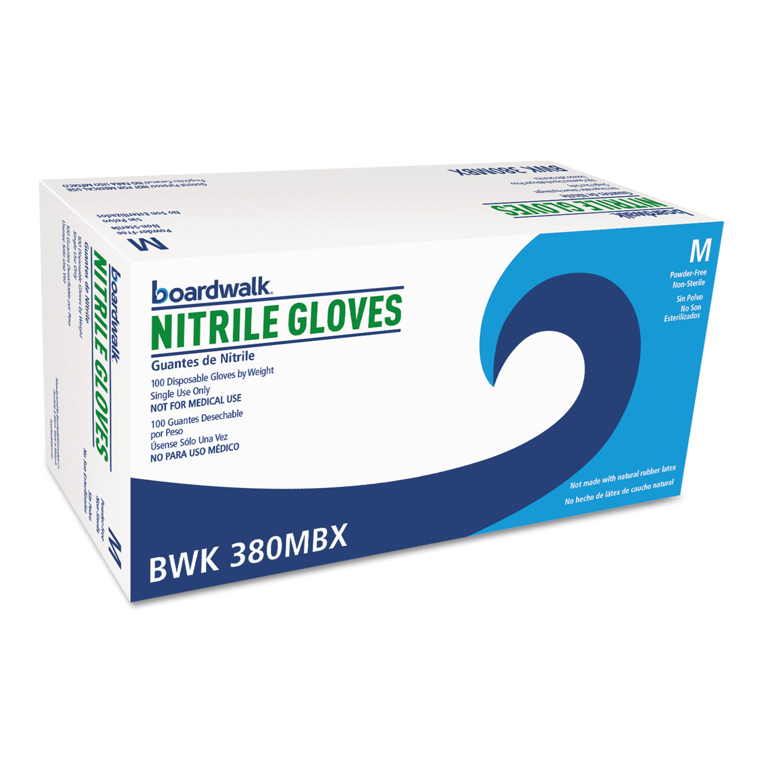 Boardwalk BWK380MBX Disposable General-Purpose Nitrile Gloves, Medium, Blue, 100/Box (BWK380MBX) 