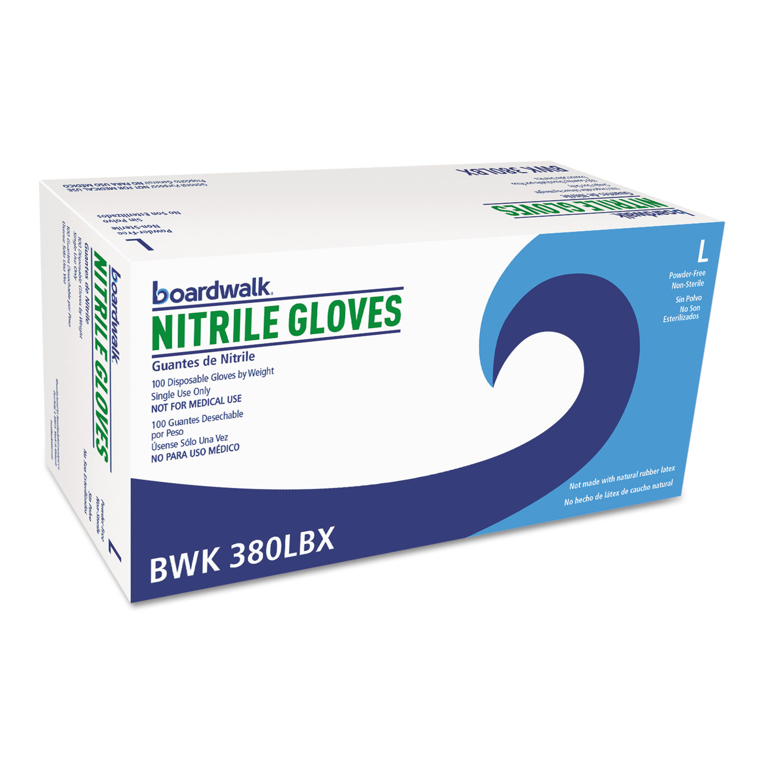  Boardwalk BWK380LCT Disposable General-Purpose Nitrile Gloves, Large, Blue, 4 mil, 1000/Carton (BWK380LCT) 