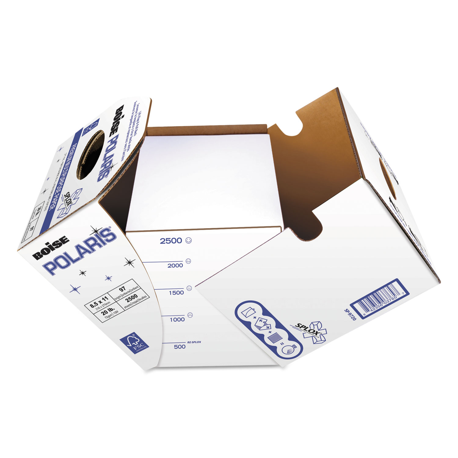  Boise SP9720 POLARIS Premium Multipurpose Paper, 97 Bright, 20lb, 8.5 x 11, White, 2, 500/Carton (CASSP9720) 