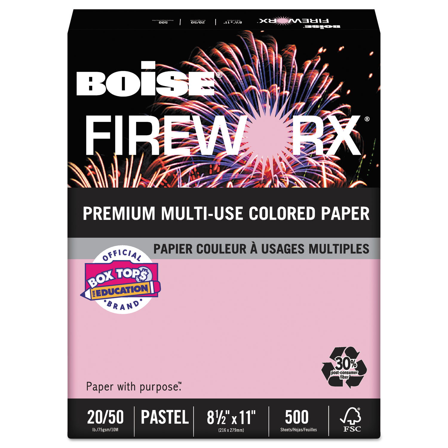 FIREWORX Colored Paper, 20lb, 8-1/2 x 11, Powder Pink, 500 Sheets/Ream
