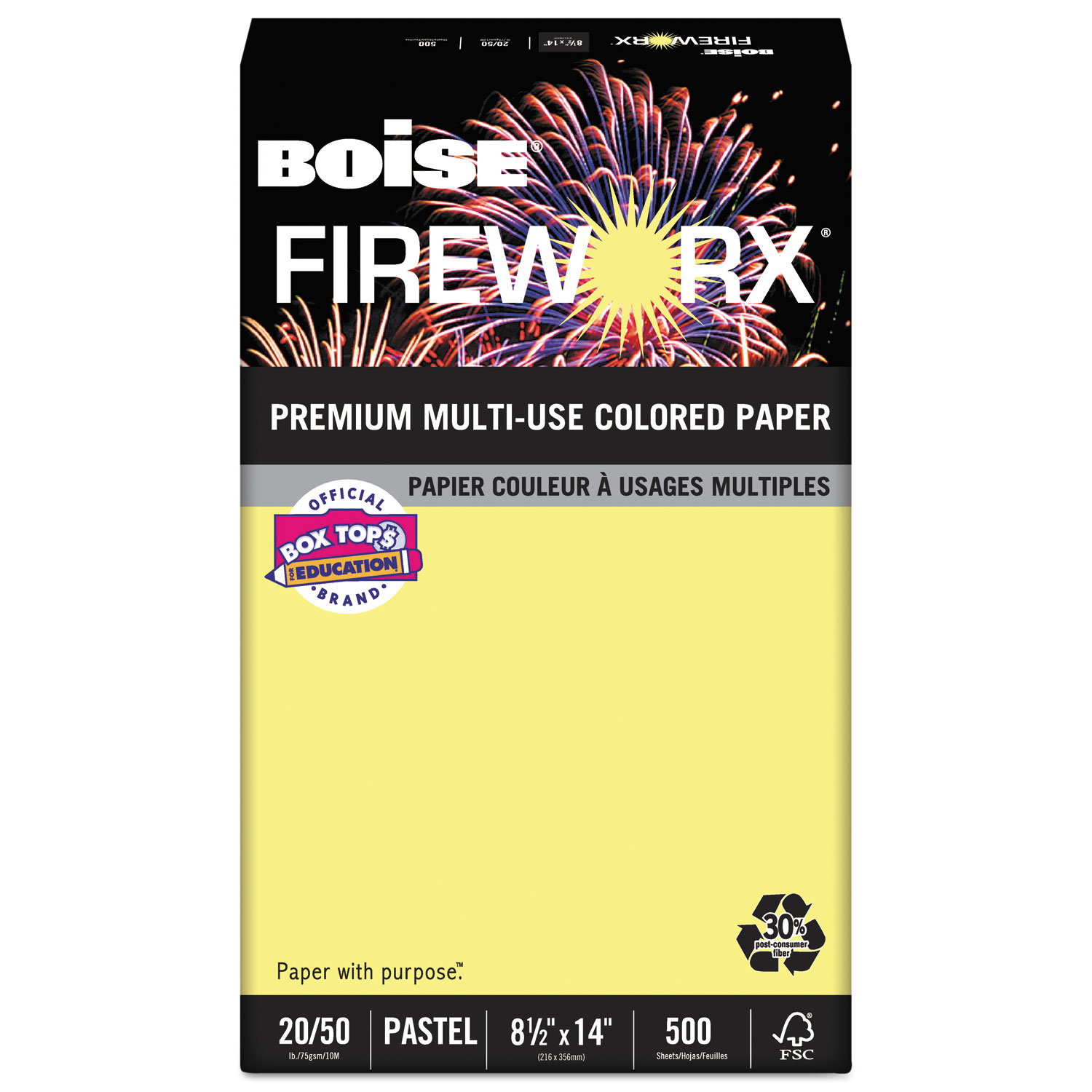  Boise MP2204-CY FIREWORX Premium Multi-Use Paper, 20lb, 8.5 x 14, Crackling Canary, 500/Ream (CASMP2204CY) 