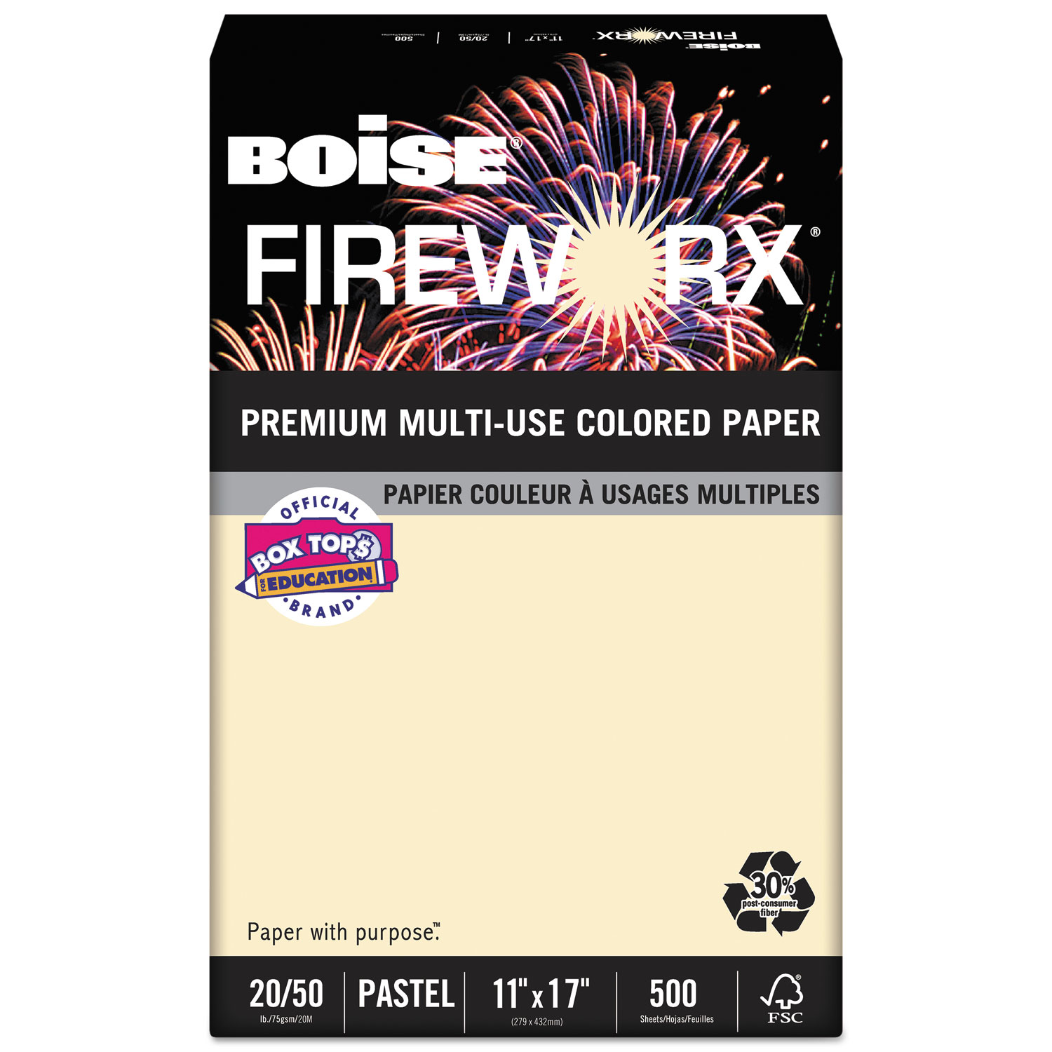  Boise MP2207IY FIREWORX Premium Multi-Use Colored Paper, 20lb, 11 x 17, Flashing Ivory, 500/Ream (CASMP2207IYRM) 