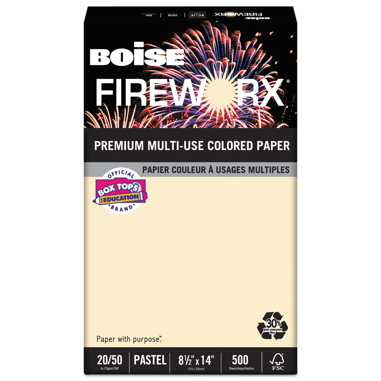 FIREWORX Premium Multi-Use Paper, 20lb, 8.5 x 14, Flashing Ivory, 500/Ream