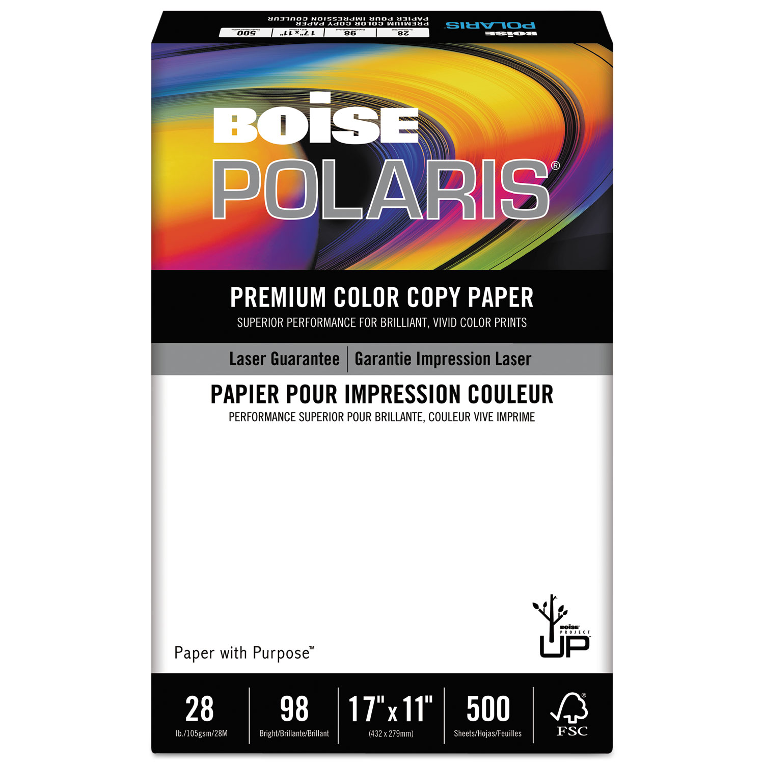 Boise BCP-2817 POLARIS Premium Color Copy Paper, 98 Bright, 28lb, 11 x 17, White, 500/Ream (CASBCP2817) 