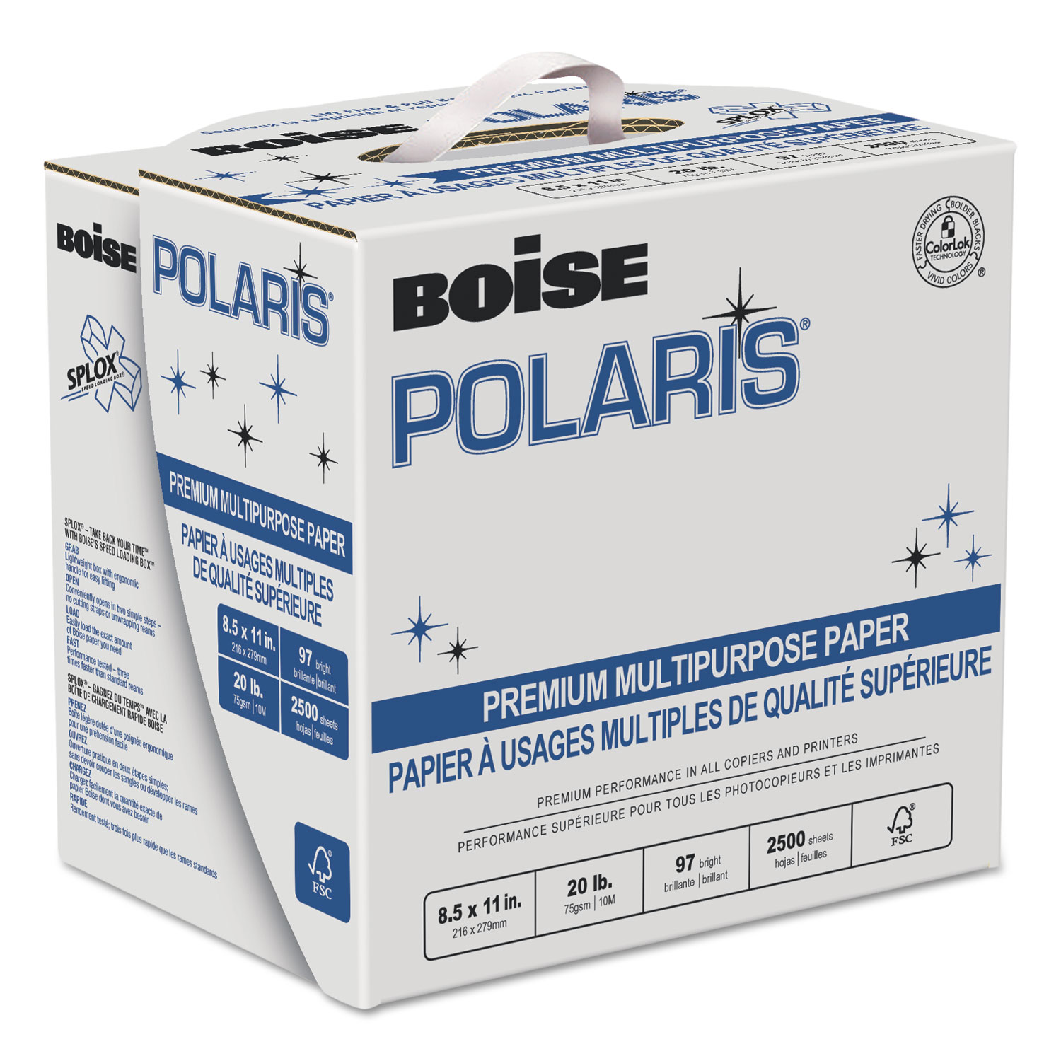 POLARIS Premium Multipurpose Paper, 97 Bright, 20lb, 8.5 x 11, White, 2, 500/Carton
