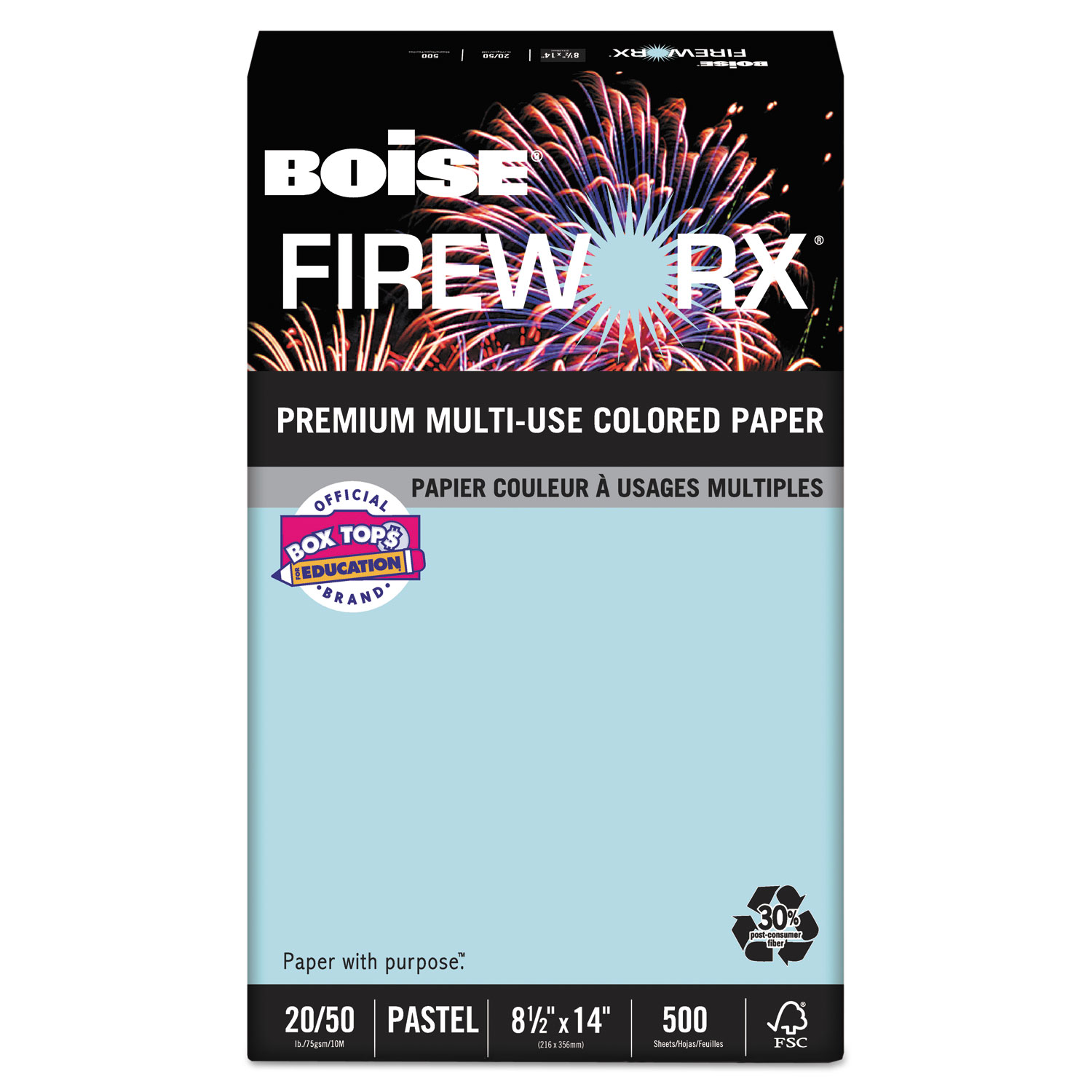 FIREWORX Premium Multi-Use Paper, 20lb, 8.5 x 14, Bottle Rocket Blue, 500/Ream