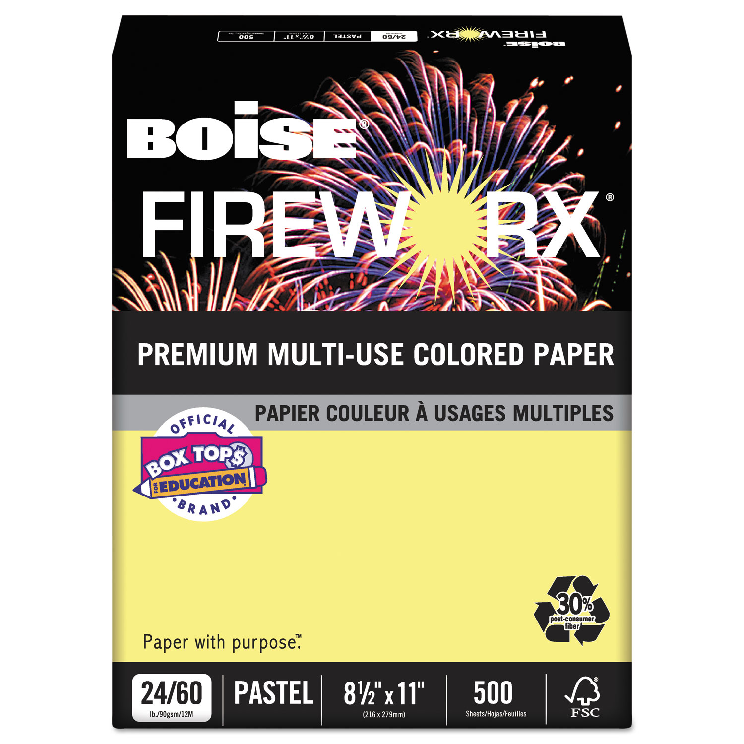  Boise MP2241-CY FIREWORX Premium Multi-Use Paper, 24lb, 8.5 x 11, Crackling Canary, 500/Ream (CASMP2241CY) 
