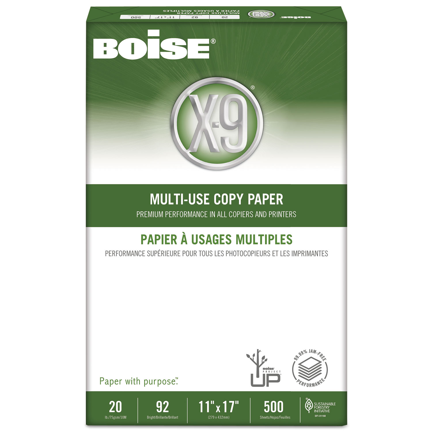 X-9 Multi-Use Copy Paper, 92 Bright, 20lb, 11 x 17, White, 500 Sheets/Ream, 5 Reams/Carton