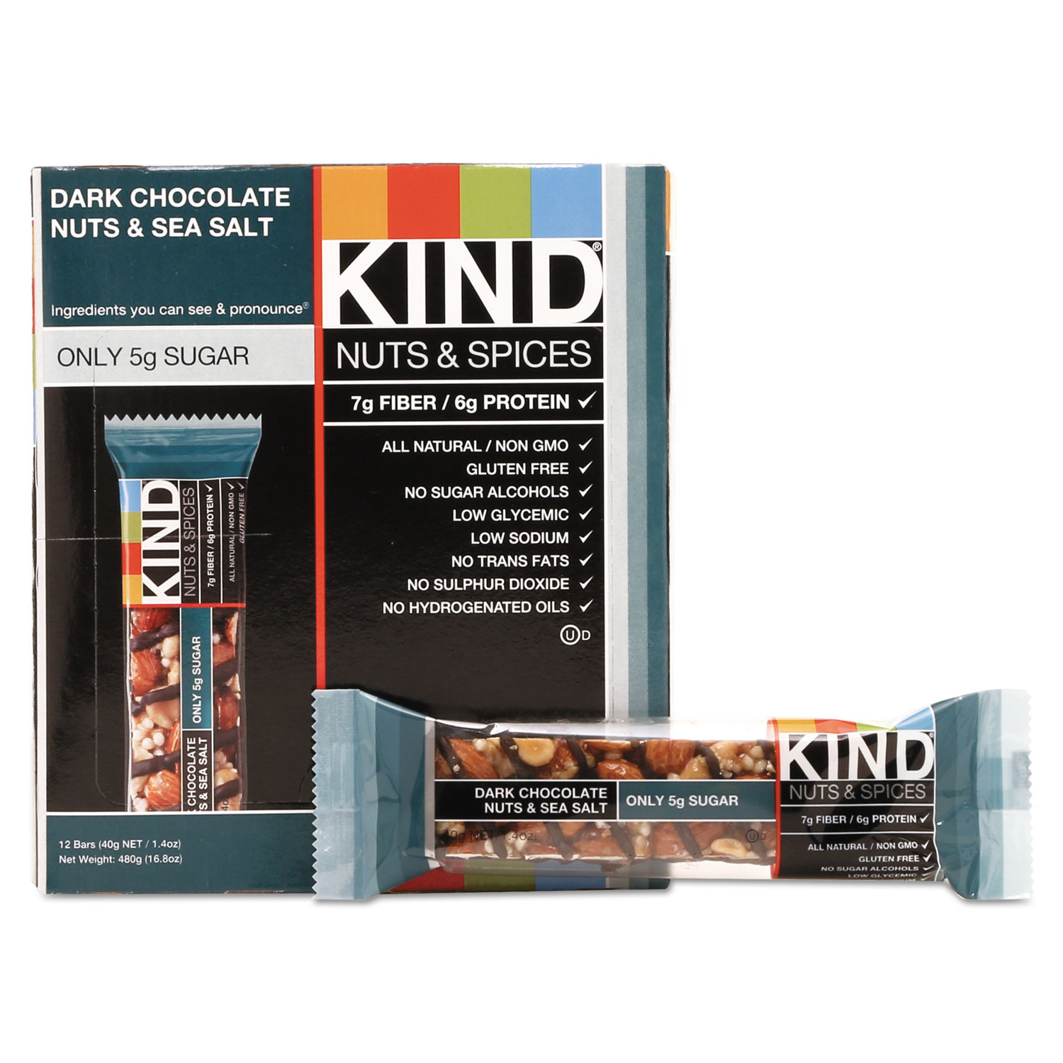  KIND 17851 Nuts and Spices Bar, Dark Chocolate Nuts and Sea Salt, 1.4 oz, 12/Box (KND17851) 