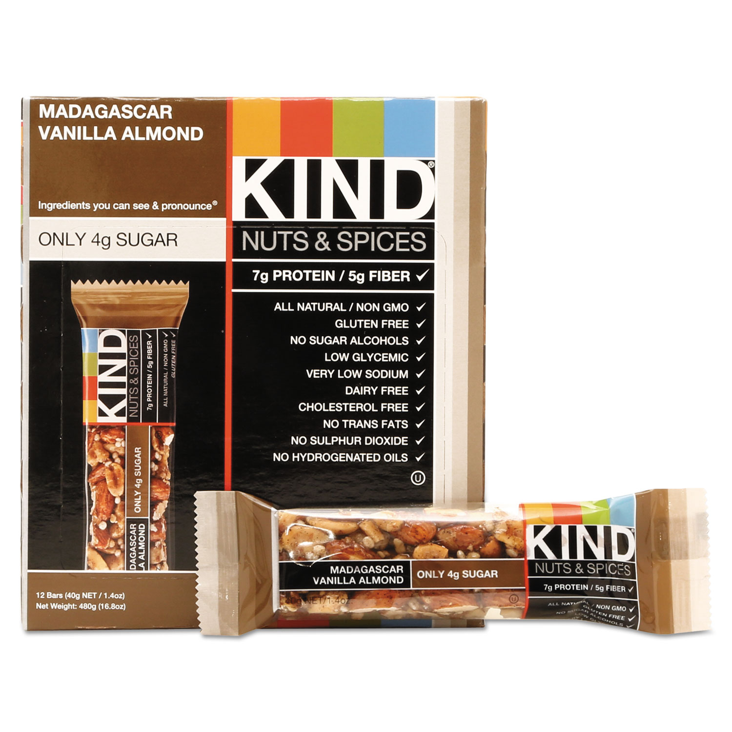  KIND 17850 Nuts and Spices Bar, Madagascar Vanilla Almond, 1.4 oz, 12/Box (KND17850) 