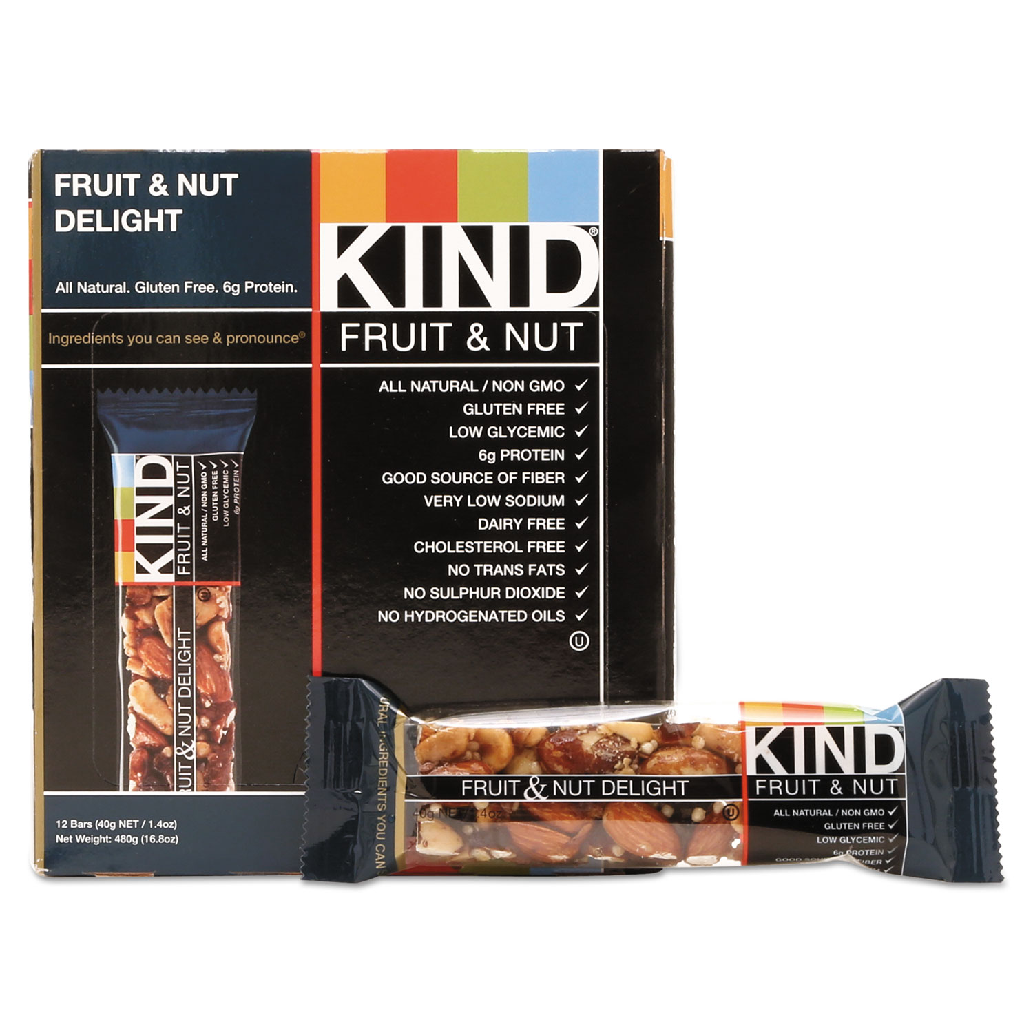  KIND 17824 Fruit and Nut Bars, Fruit and Nut Delight, 1.4 oz, 12/Box (KND17824) 