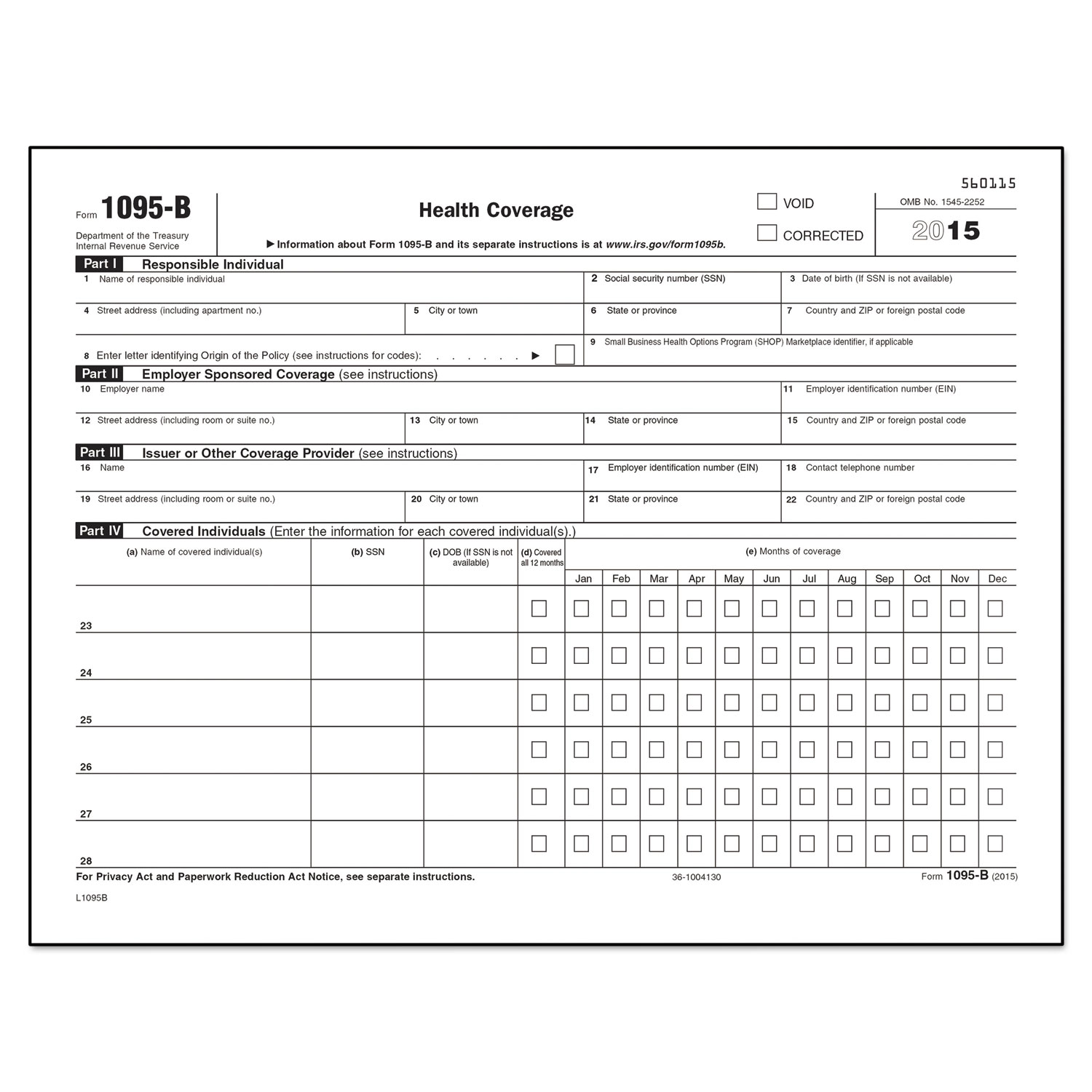 1095-B Health Coverage Laser Form, 8 1/2 x 11, 50 Sheets/Pack