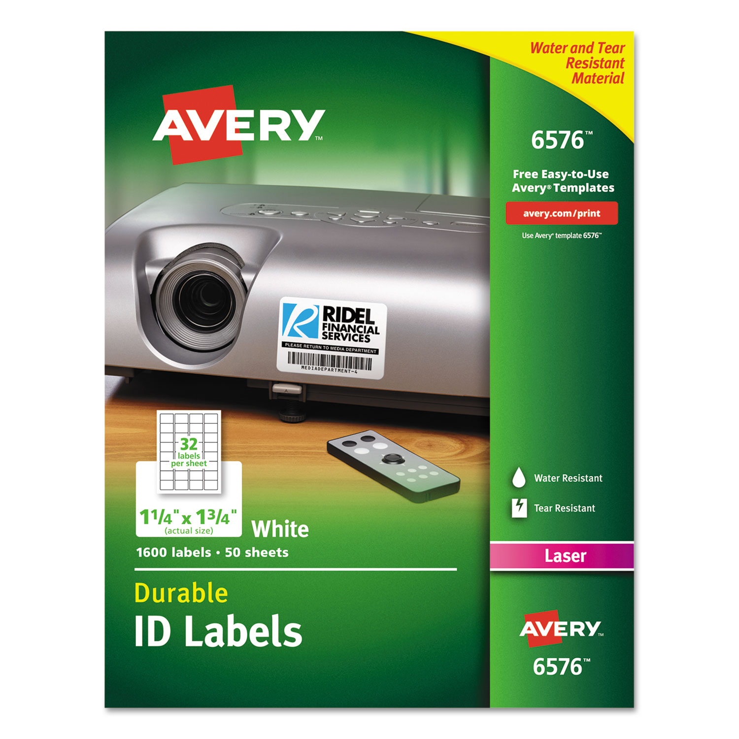  Avery 06576 Durable Permanent ID Labels with TrueBlock Technology, Laser Printers, 1.25 x 1.75, White, 32/Sheet, 50 Sheets/Pack (AVE6576) 