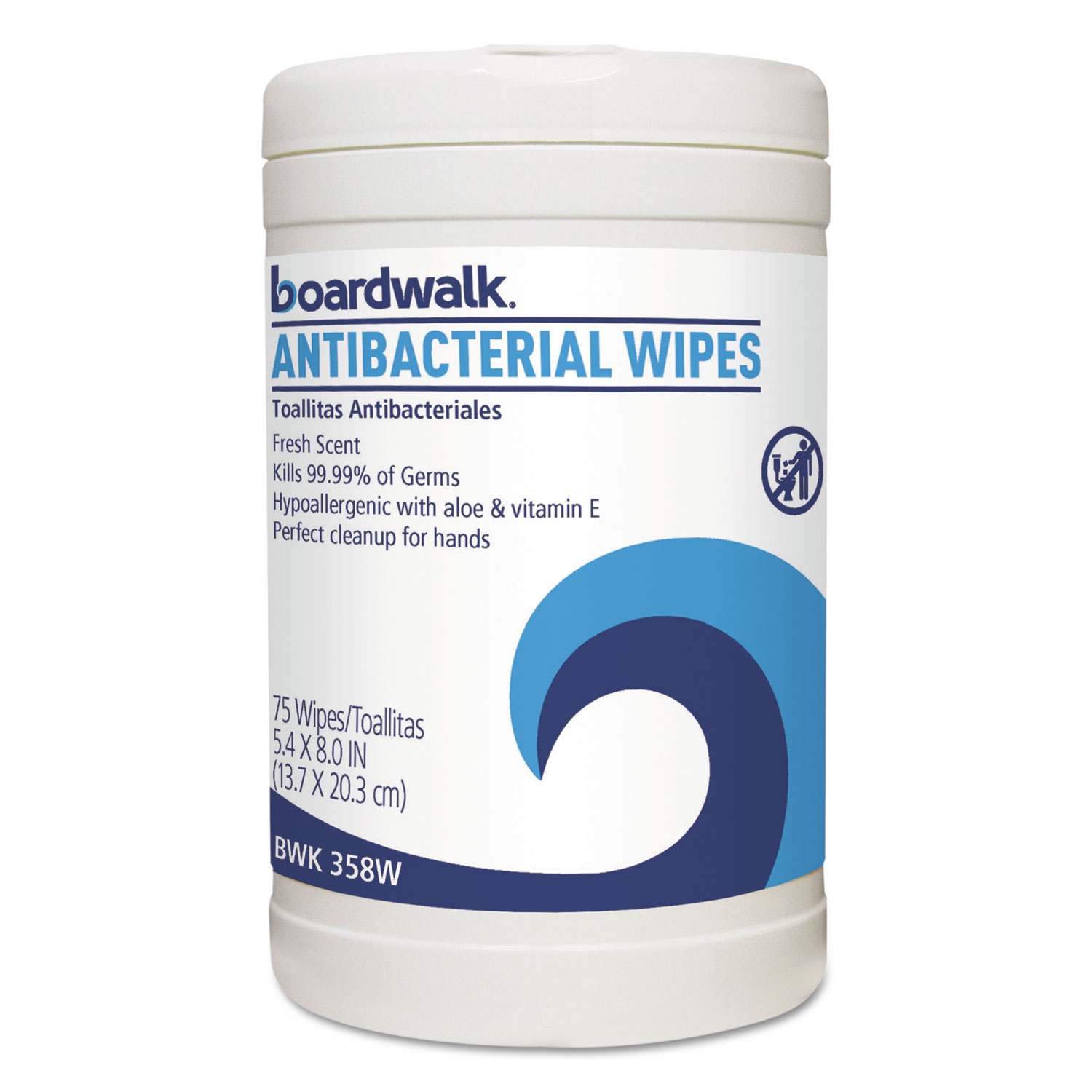  Boardwalk BWK458W Antibacterial Wipes, 8 x 5 2/5, Fresh Scent, 75/Canister, 6 Canisters/Carton (BWK458W) 