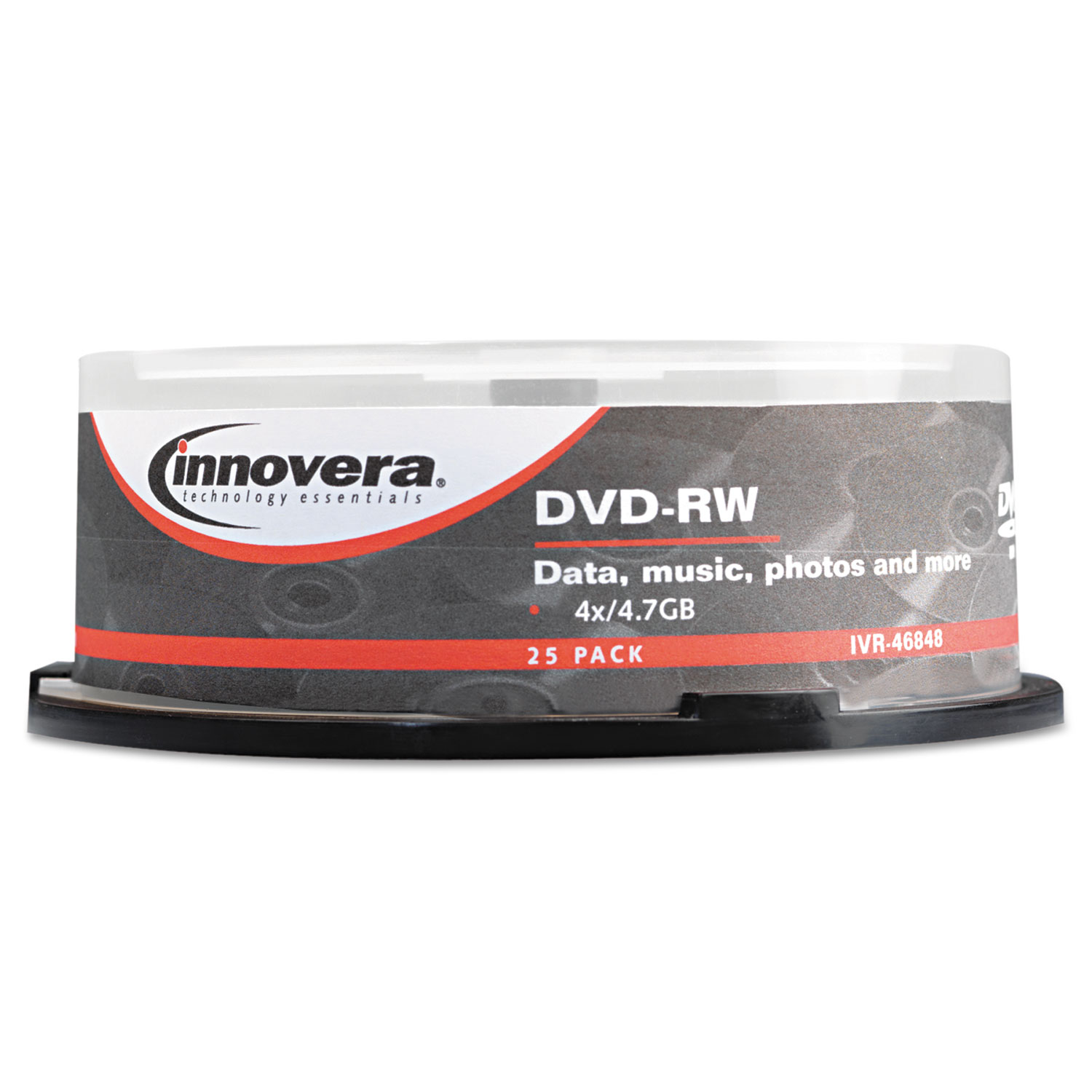 DVD-RW Discs, 4.7GB, 4x, Spindle, Silver, 25/Pack