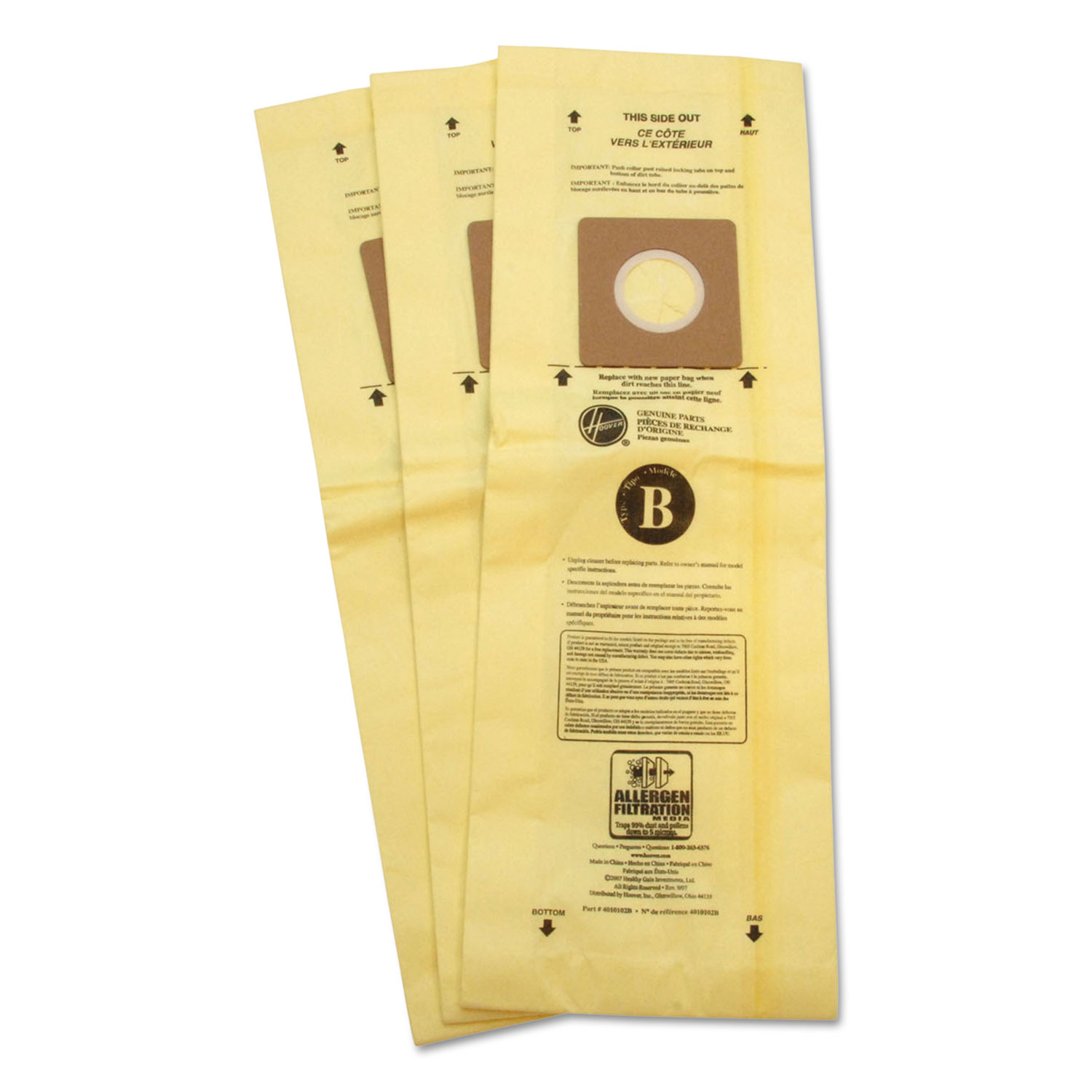  Hoover Commercial 4010103B Disposable Vacuum Bags, Allergen B, 3PK/EA (HVR4010103B) 