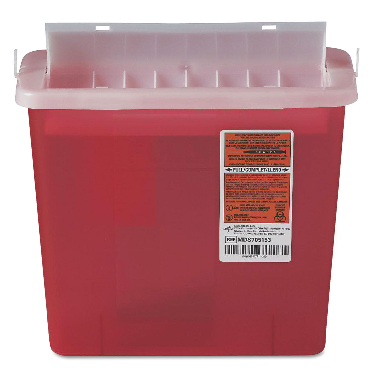 Sharps Container for Patient Room, Plastic, 5qt, Rectangular, Red