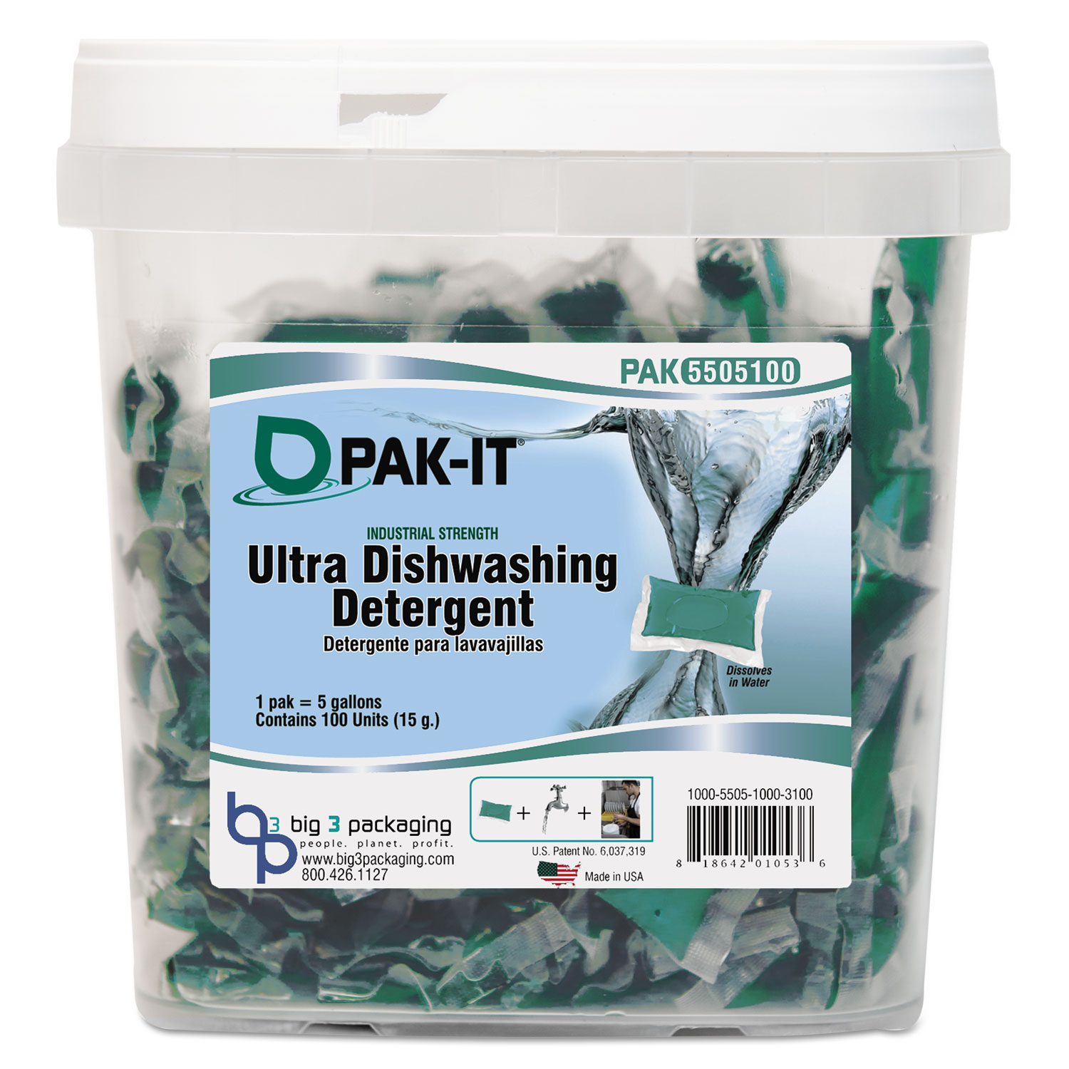  PAK-IT 5505203100CT Ultra Dish Detergent, Lemon Scent, 100 Paks/Tub, 4 Tubs/Carton (BIG5505203100CT) 