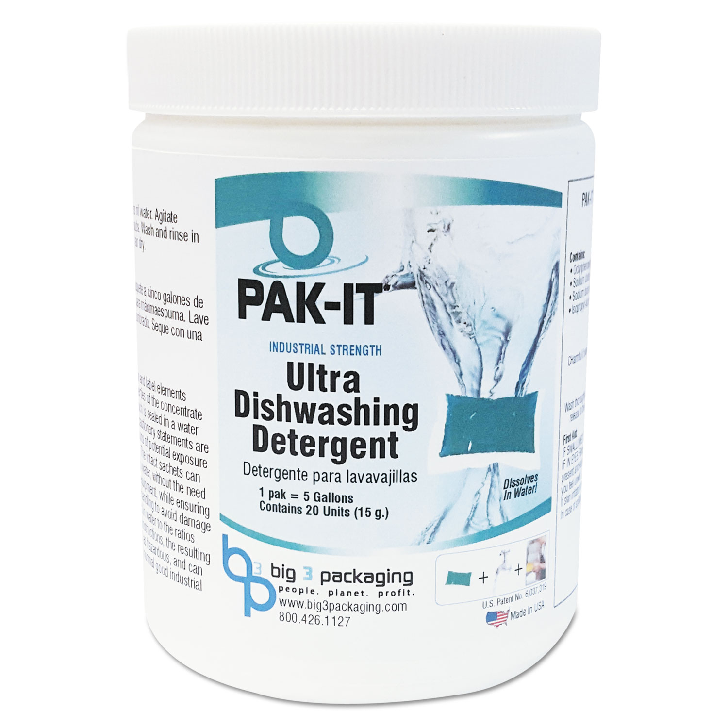  PAK-IT 5505202020CT Ultra Dish Detergent, Lemon, 20 Paks/Tub, 12 Tubs/Carton (BIG5505202020CT) 