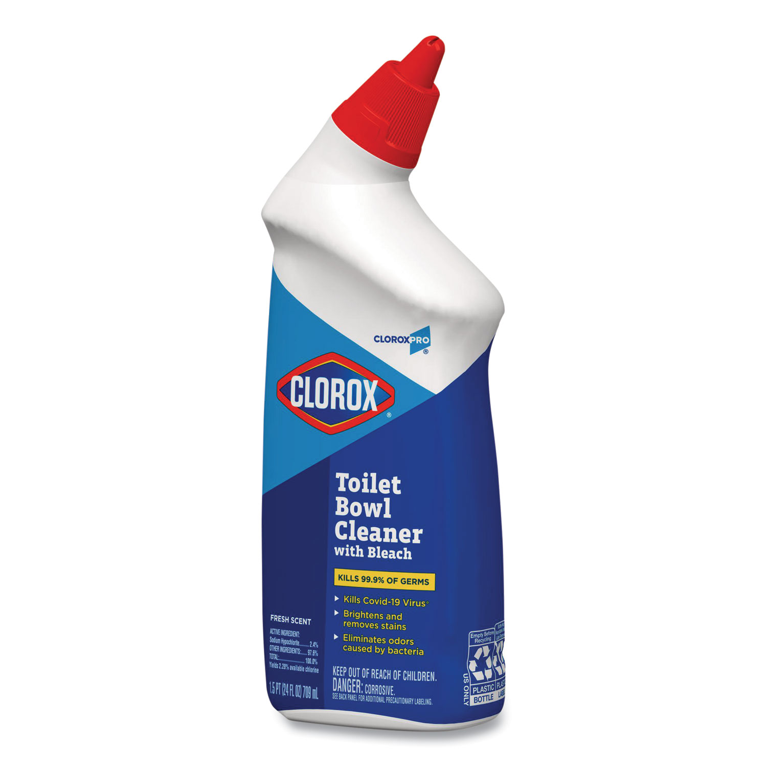 Toilet Bowl Cleaner with Bleach, Fresh Scent, 24oz Bottle, 12/Carton