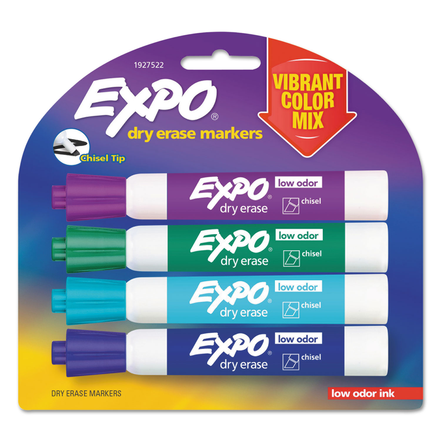 Dry Erase Markers, Chisel Tip, Vibrant Color Mix, 4/Pack