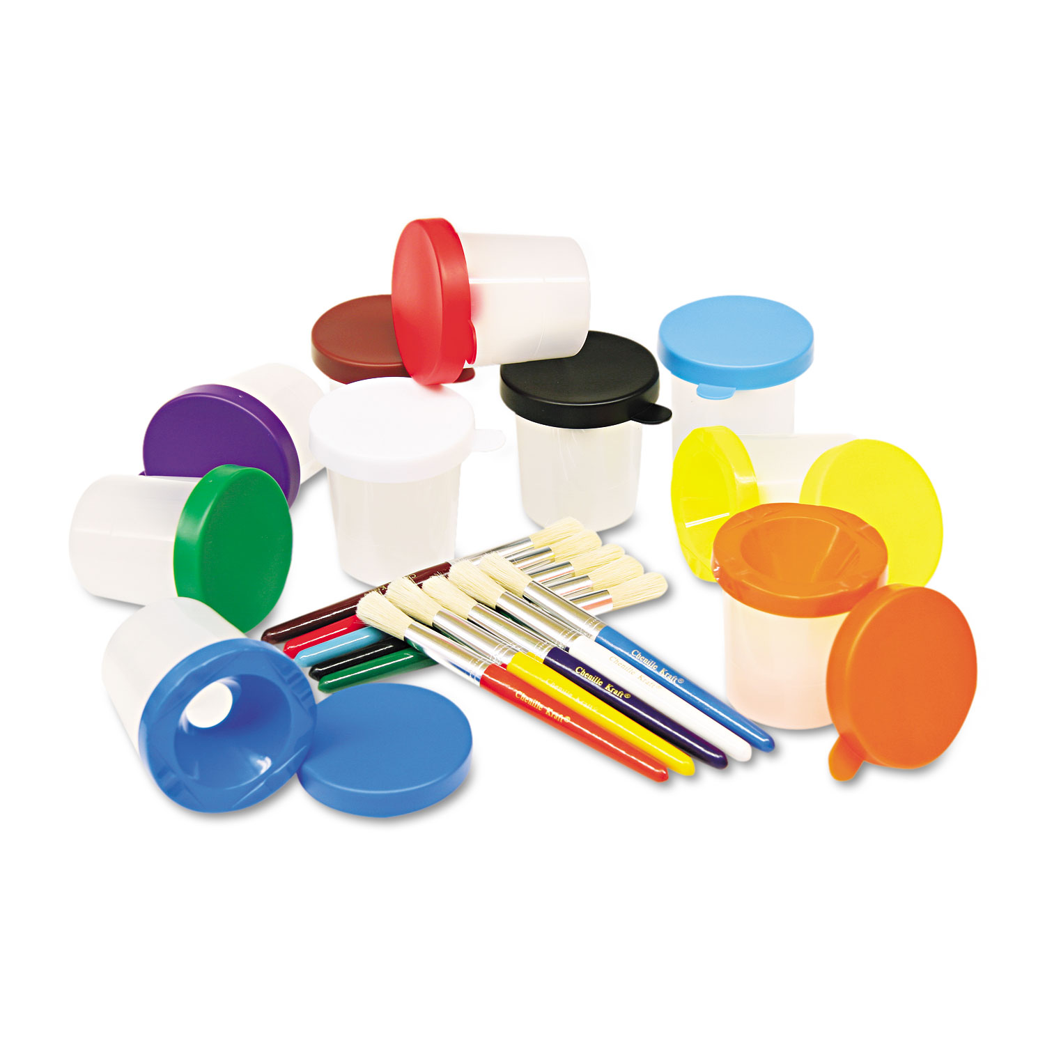 No-Spill Cups & Coordinating Brushes, Assorted Colors, 10/Set