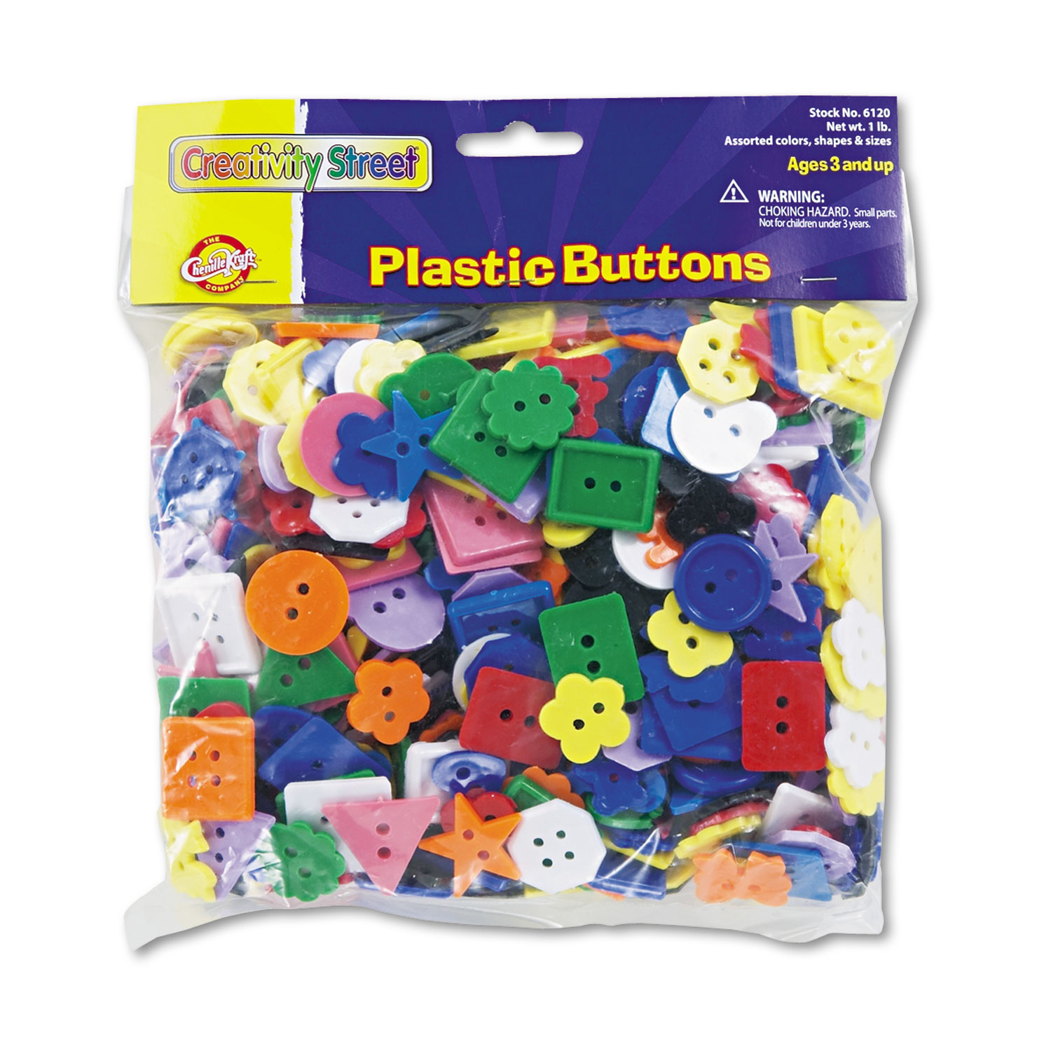 Creativity Street 6120 Plastic Button Assortment, 1 lb, Assorted Colors/Sizes (CKC6120) 