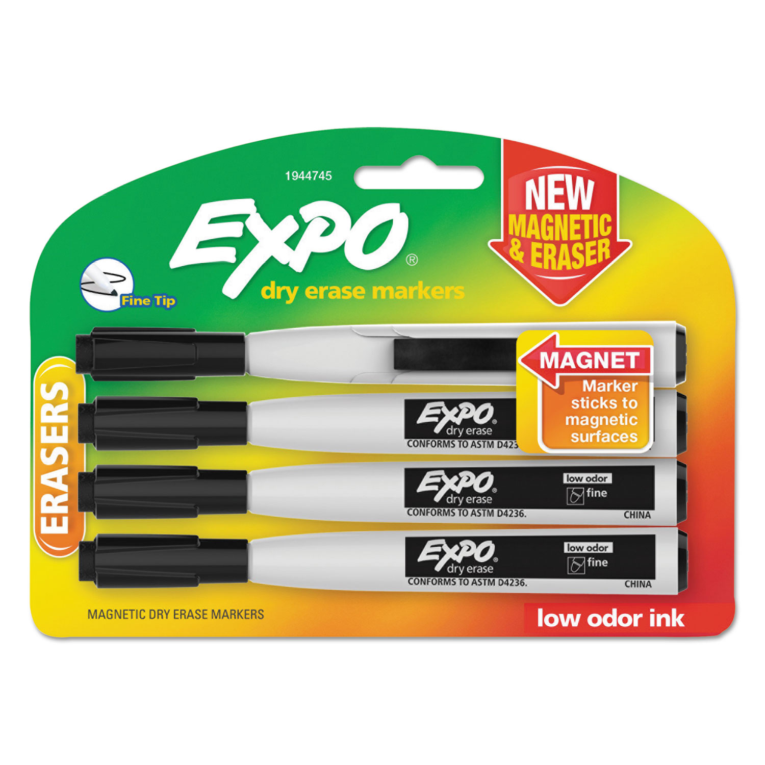  EXPO 1944745 Magnetic Dry Erase Marker, Fine Bullet Tip, Black, 4/Pack (SAN1944745) 
