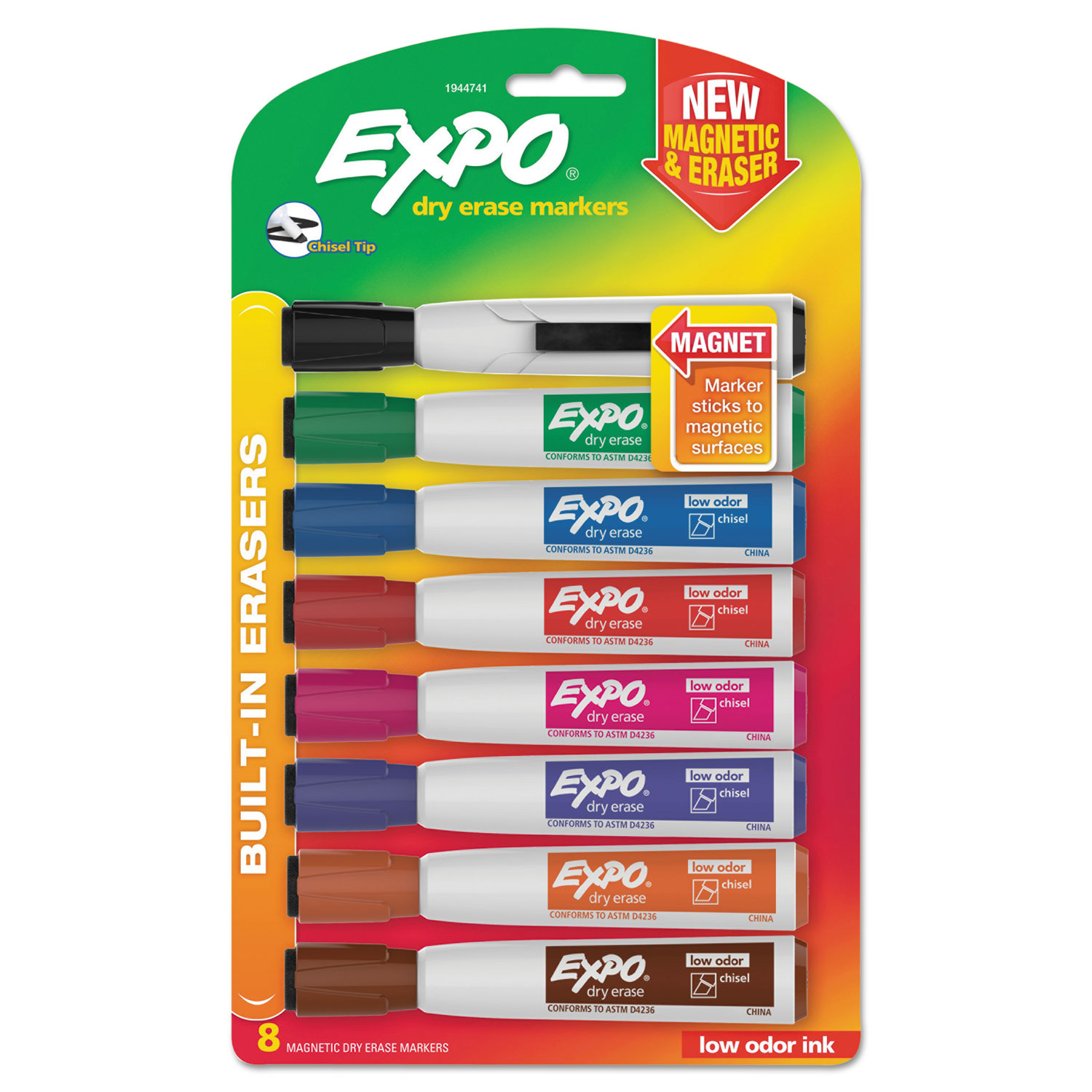  EXPO 1944741 Magnetic Dry Erase Marker, Broad Chisel Tip, Assorted Colors, 8/Pack (SAN1944741) 