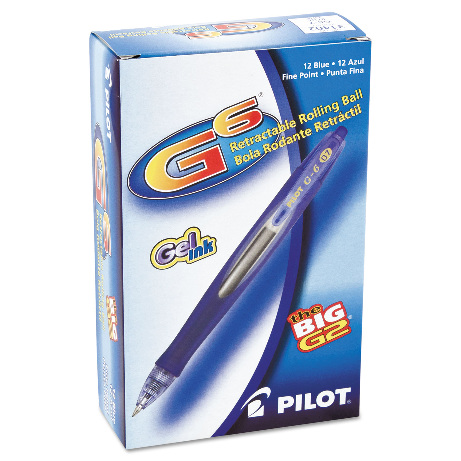G6 Retractable Gel Ink Pen, Refillable, Blue Ink, .7mm