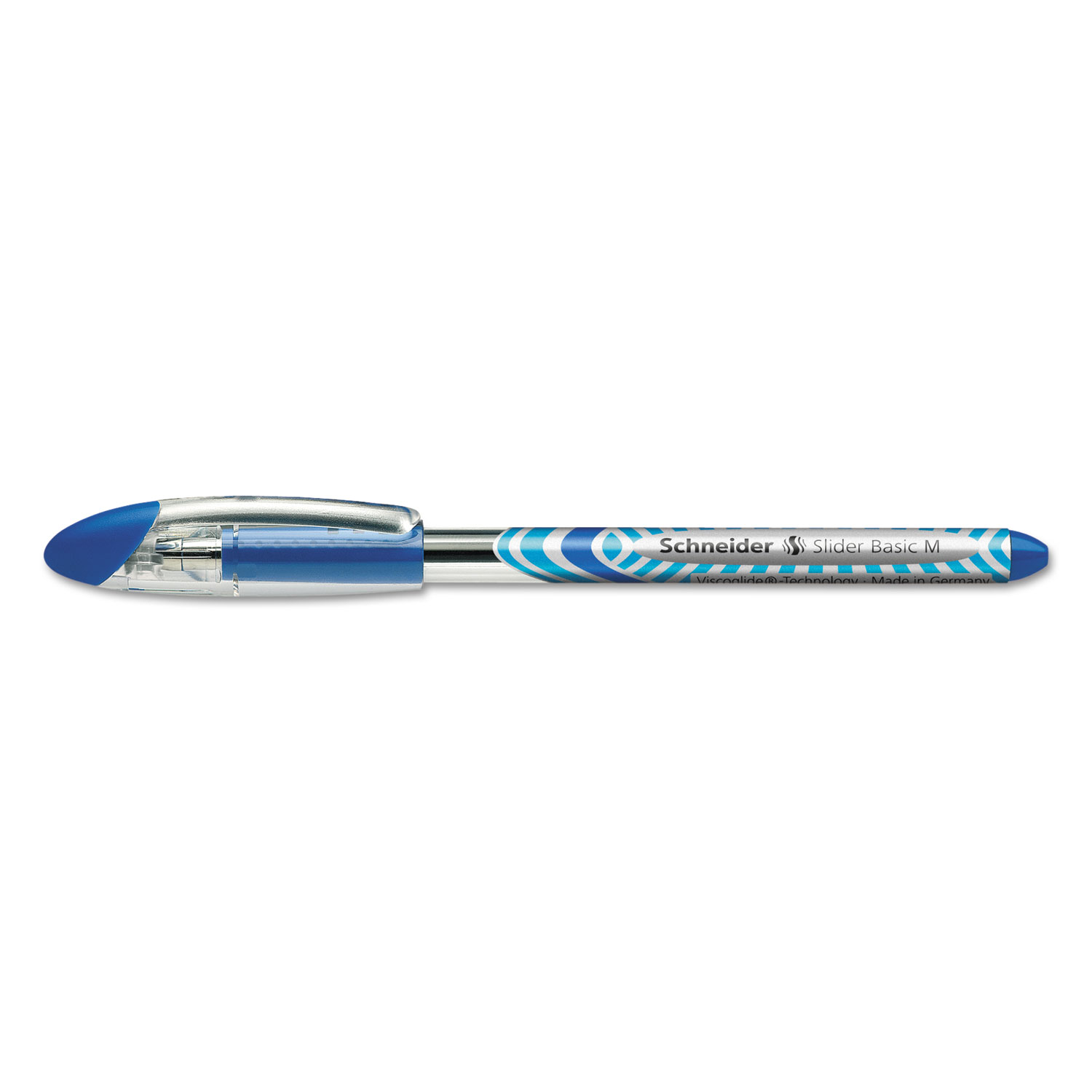 Schneider® Slider Stick Ballpoint Pen, 0.8 mm, Blue Ink, Blue/Silver Barrel, 10/Box