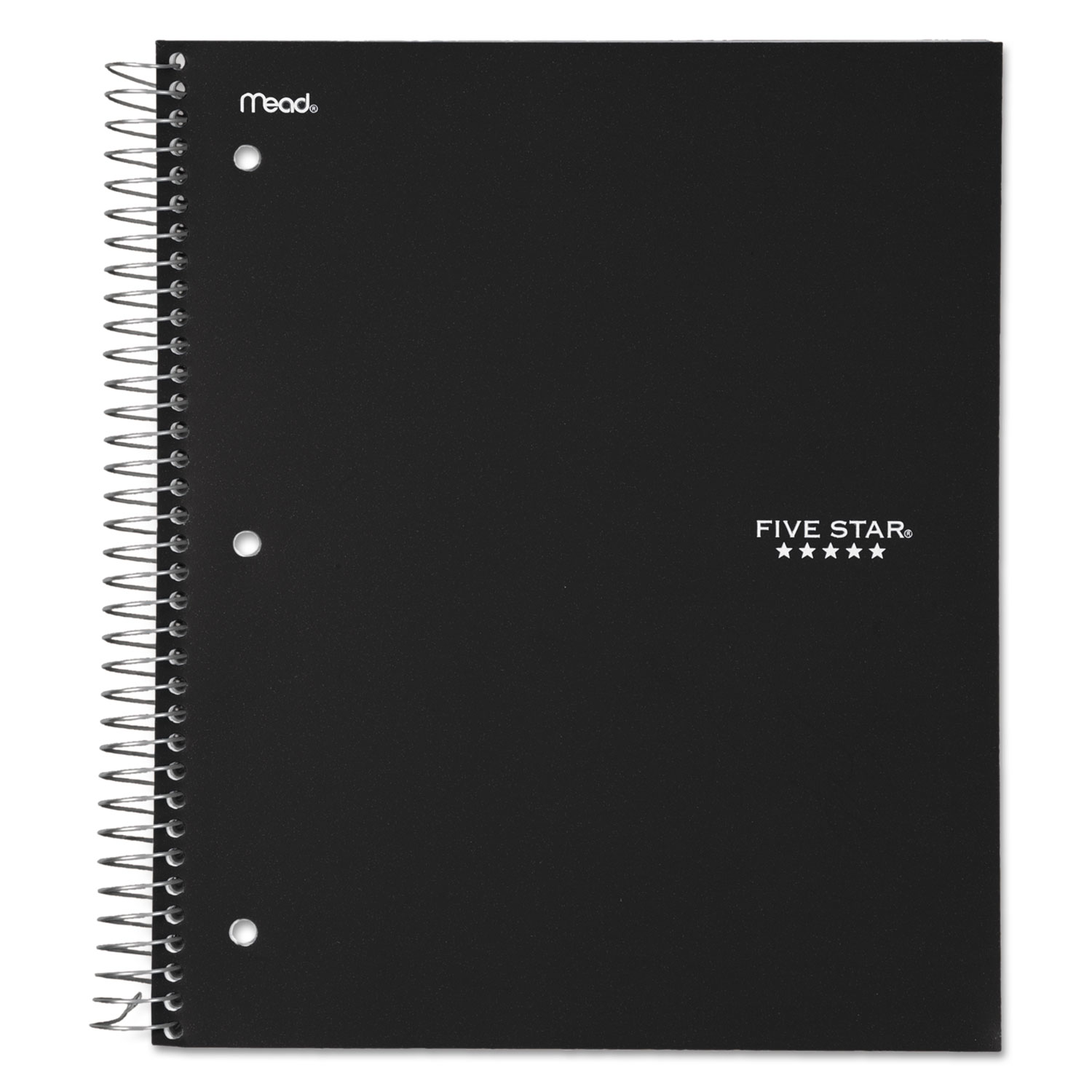 Five Star® Wirebound Notebook, 3 Subjects, Medium/College Rule, Black Cover, 11 x 8.5, 150 Sheets