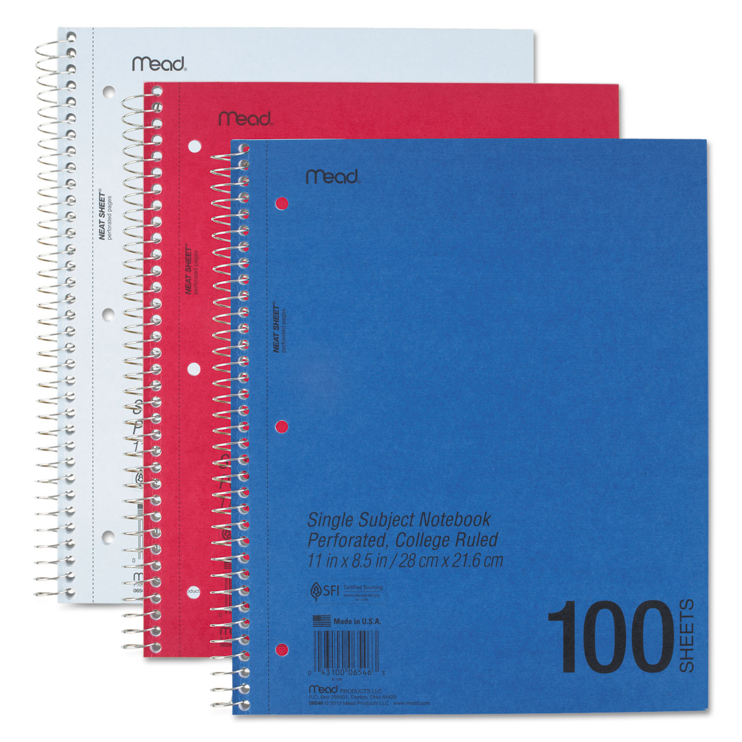  Mead 06546 DuraPress Cover Notebook, 1 Subject, Medium/College Rule, Assorted Color Covers, 11 x 8.5, 100 Sheets (MEA06546) 