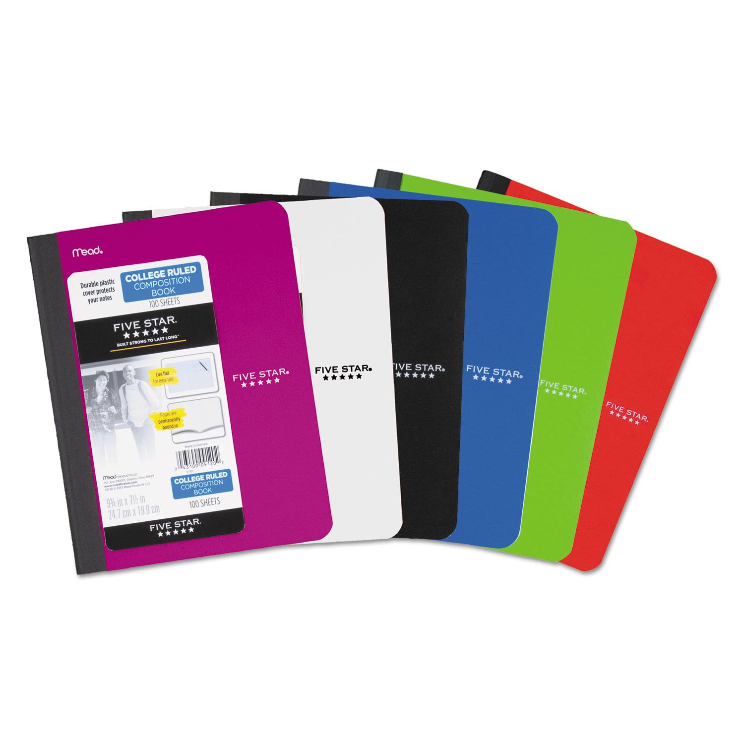  Five Star 09120 Composition Book, Medium/College Rule, Assorted Cover Colors, 9.75 x 7.5, 100 Sheets (MEA09120) 