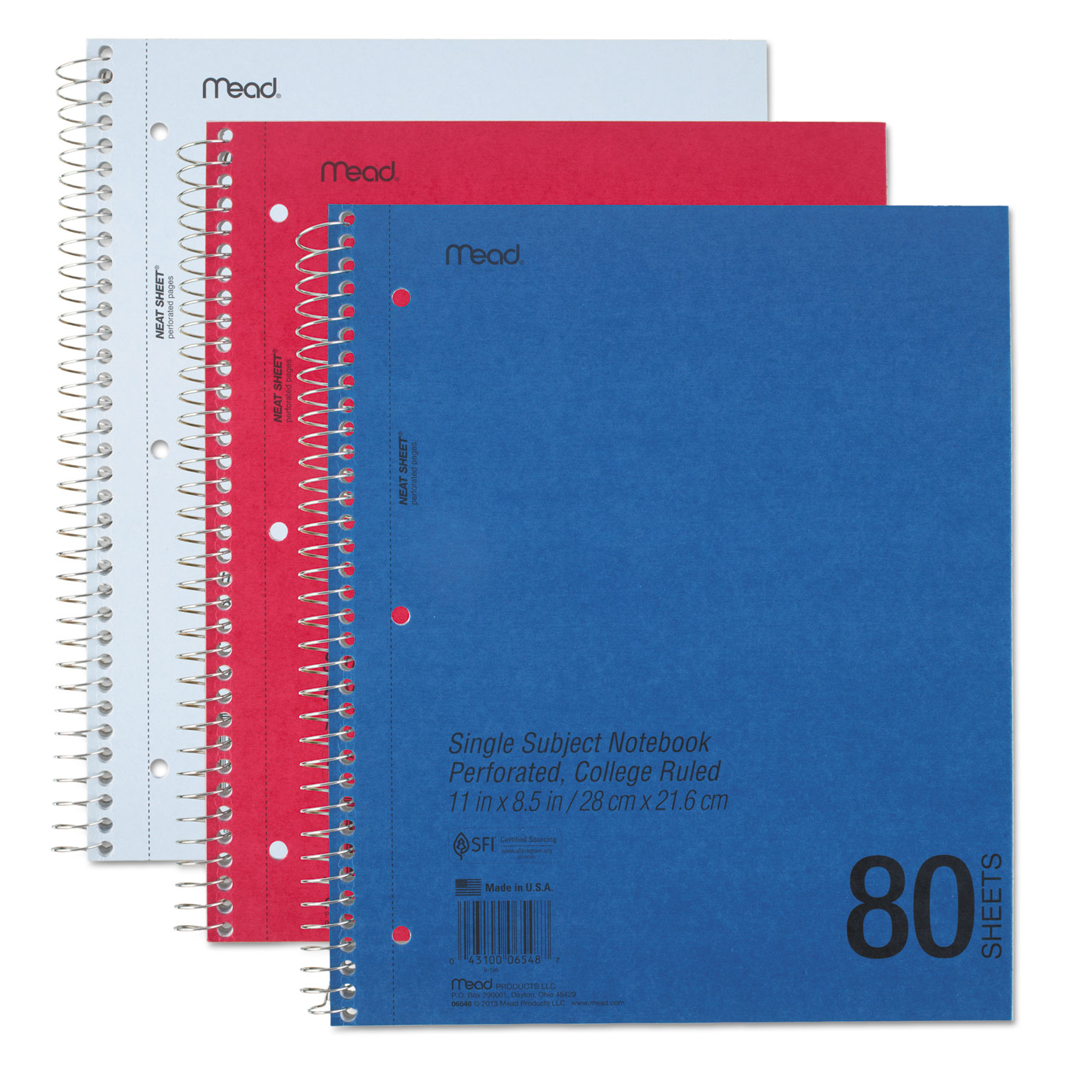  Mead 06548 DuraPress Cover Notebook, 1 Subject, Medium/College Rule, Assorted Color Covers, 11 x 8.5, 80 Sheets (MEA06548) 